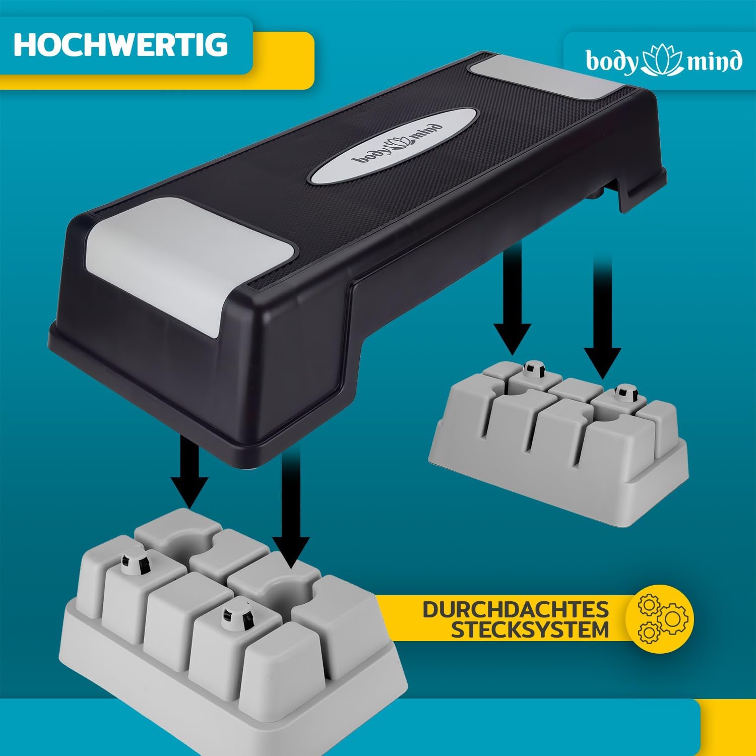 Aerobic Stepper – 3-Stufen Steppbrett mit Anti-Rutsch-Matte