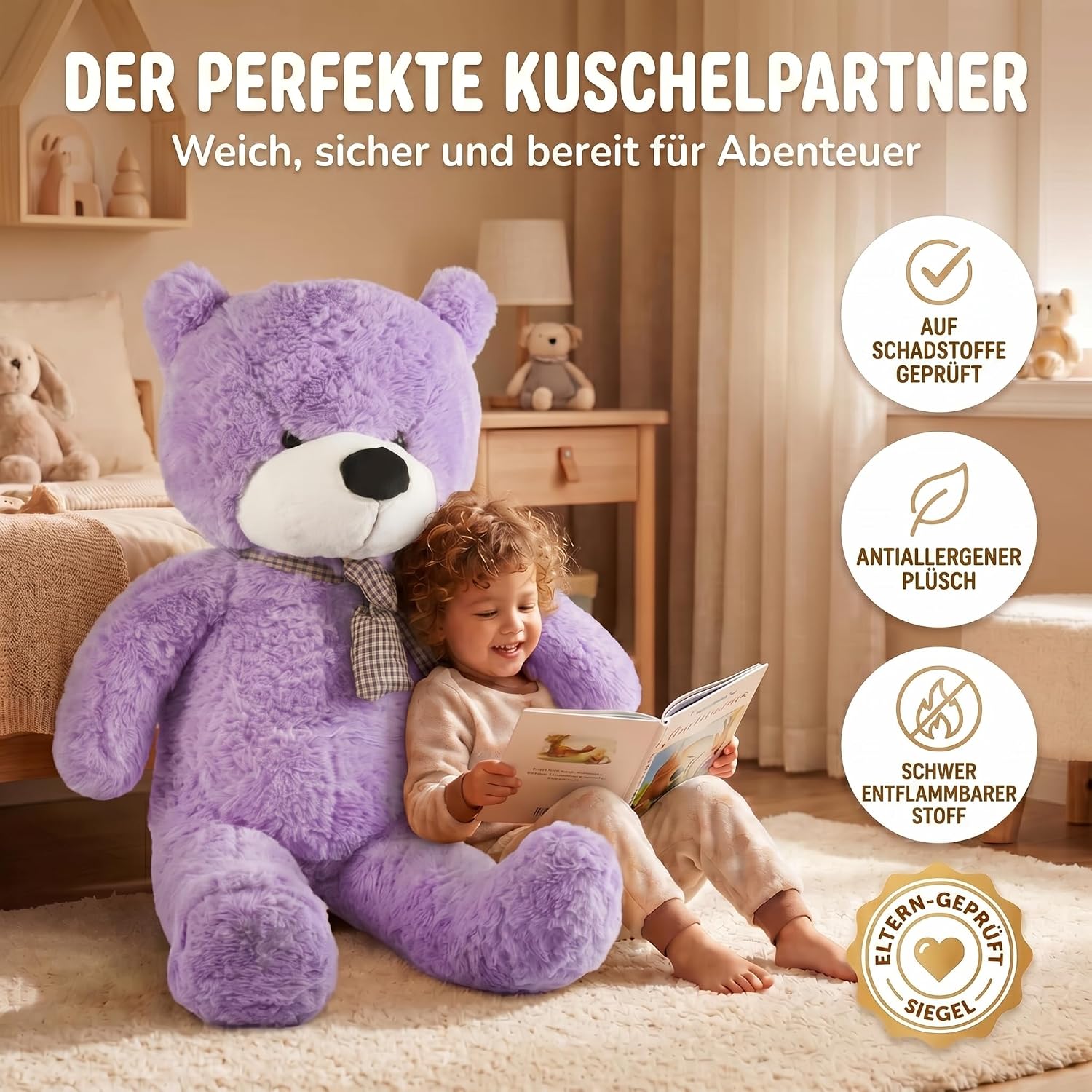 Riesen Teddybär 120 cm XXL – Kuscheliger Plüschbär Hellbraun