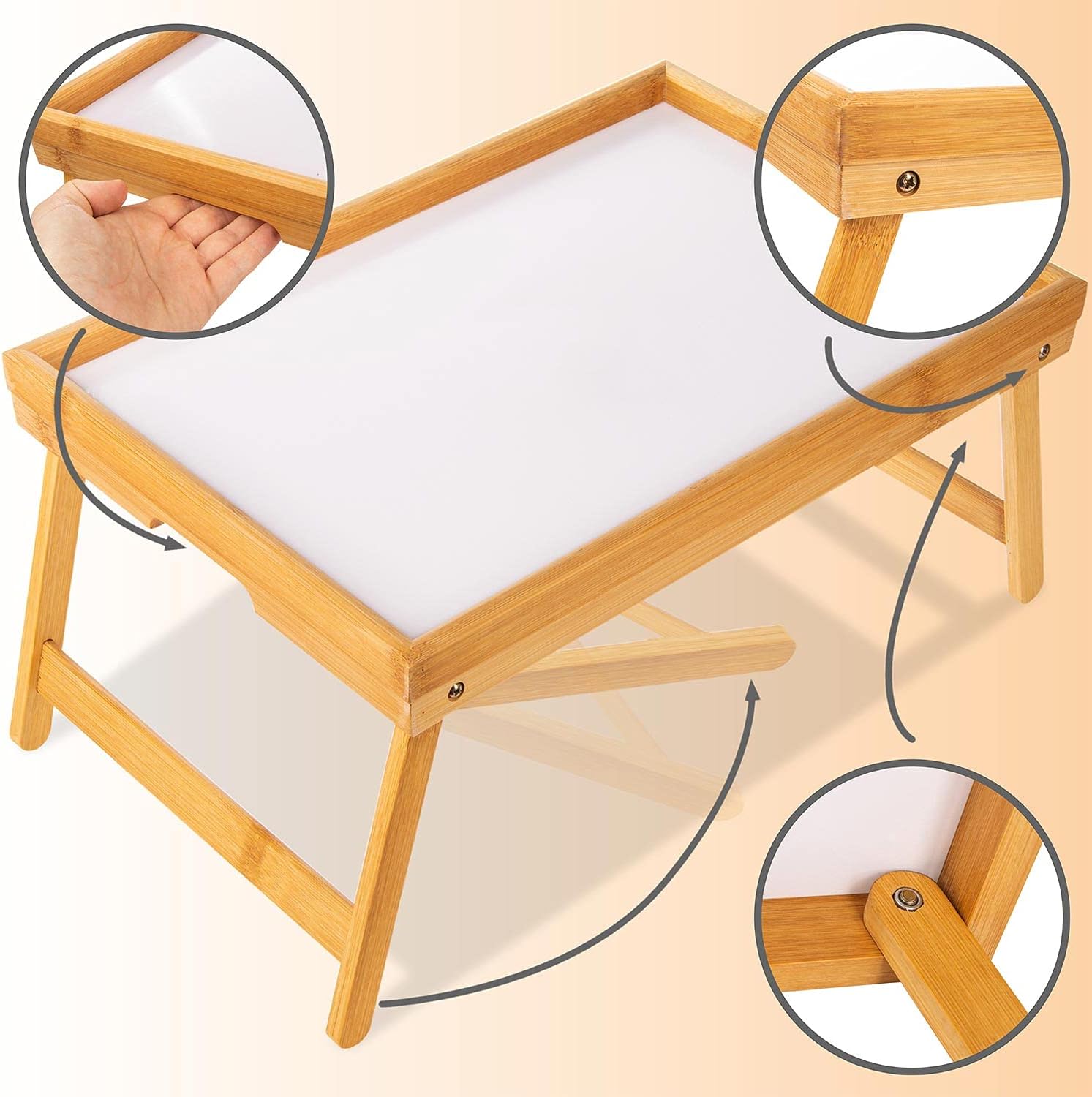 Klappbares Serviertablett aus Bambus für Frühstück im Bett