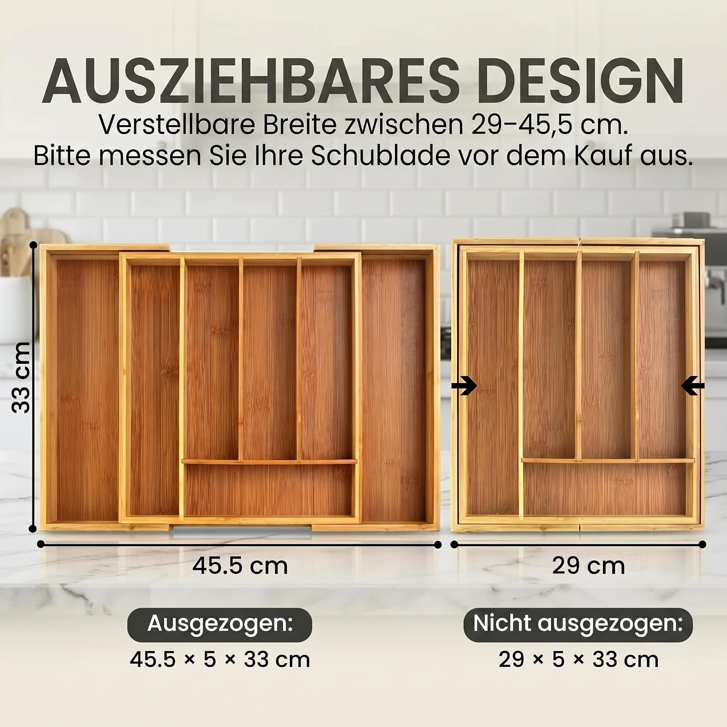 Ausziehbarer Bambus Besteckeinsatz – Variabler Besteckkasten