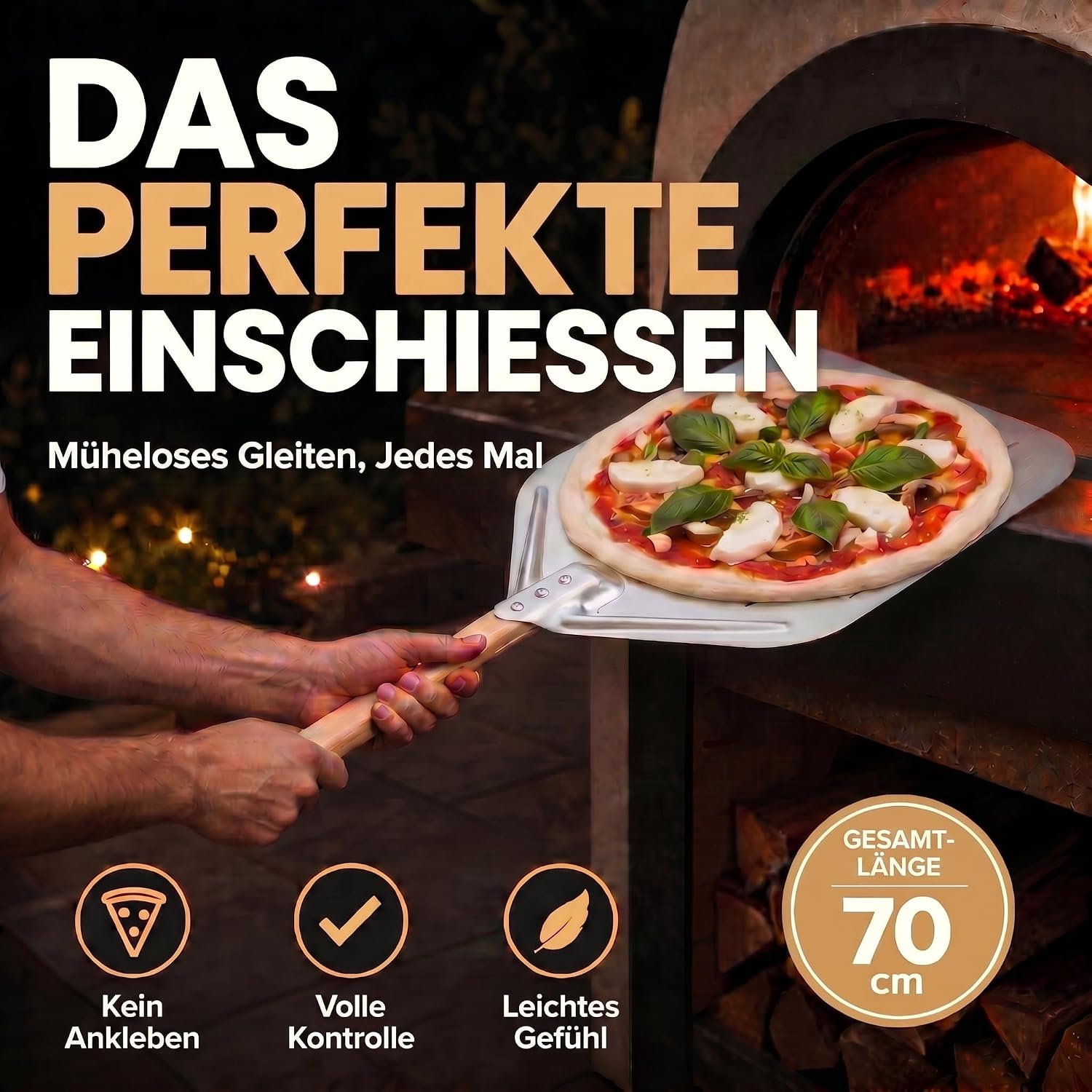 Klappbare Pizzaschaufel mit Holzgriff & Aluminium-Schaufel