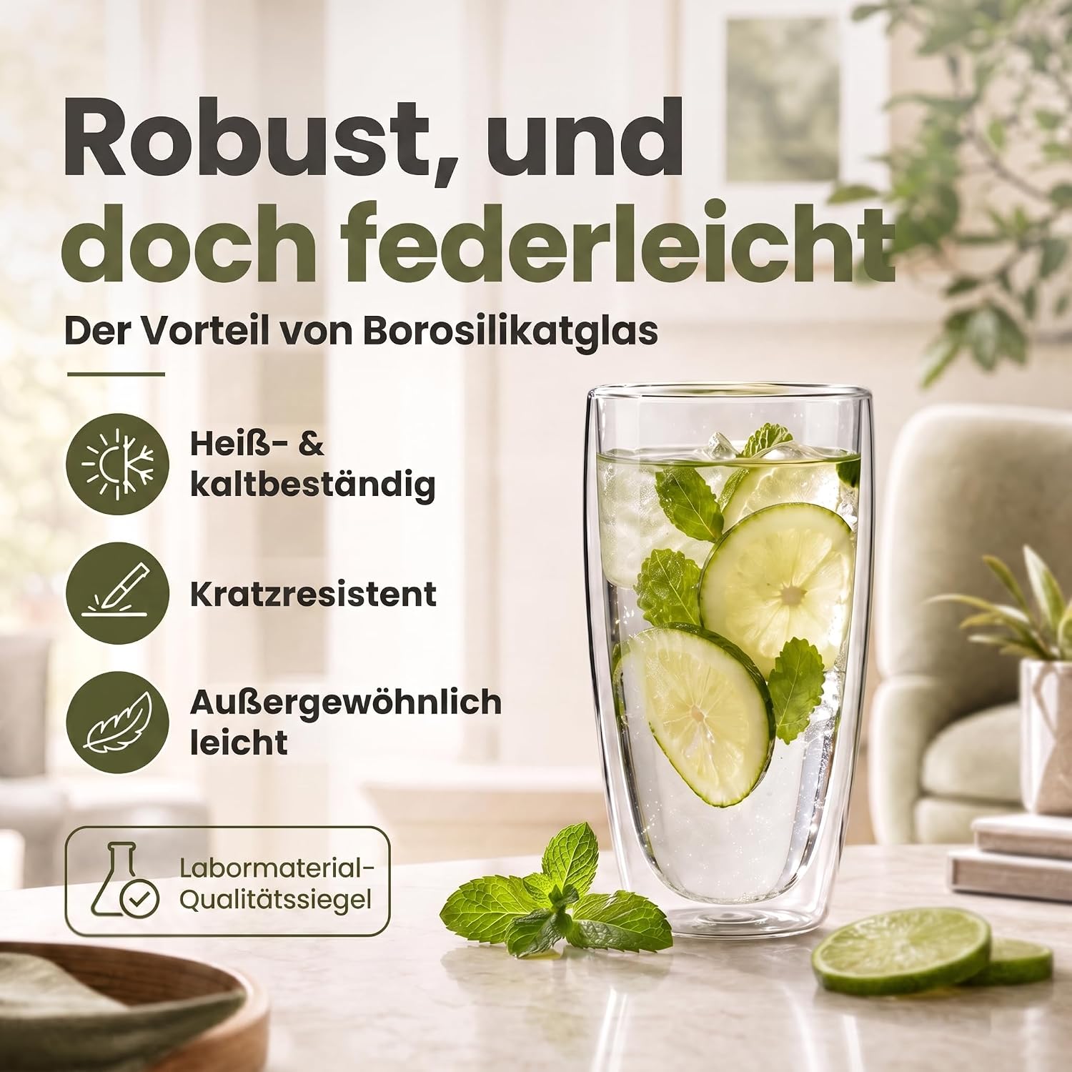 Dimono Thermo-Longdrinkglas 450ml - Doppelwandiges Isolierglas