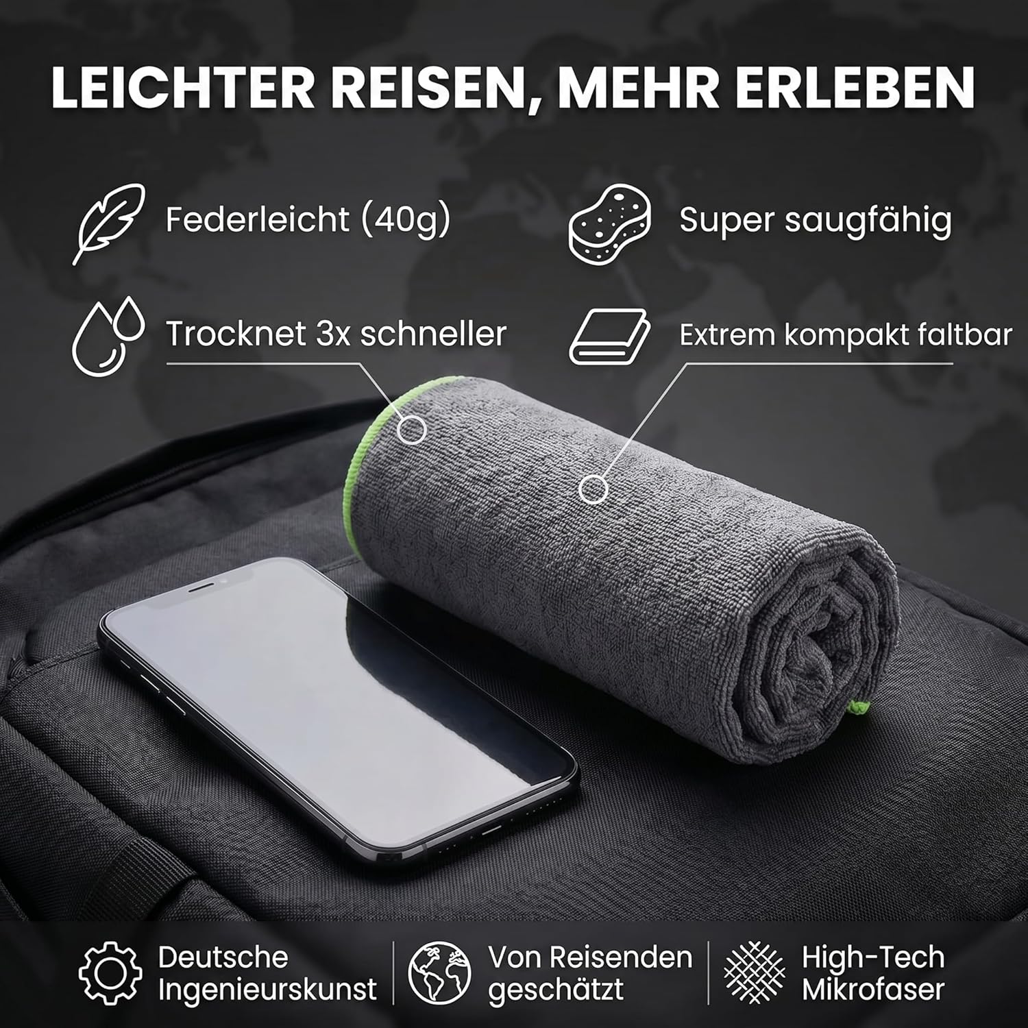 Mikrofaser-Reisehandtuch 80x40 cm – Kompakt & Schnelltrocknend