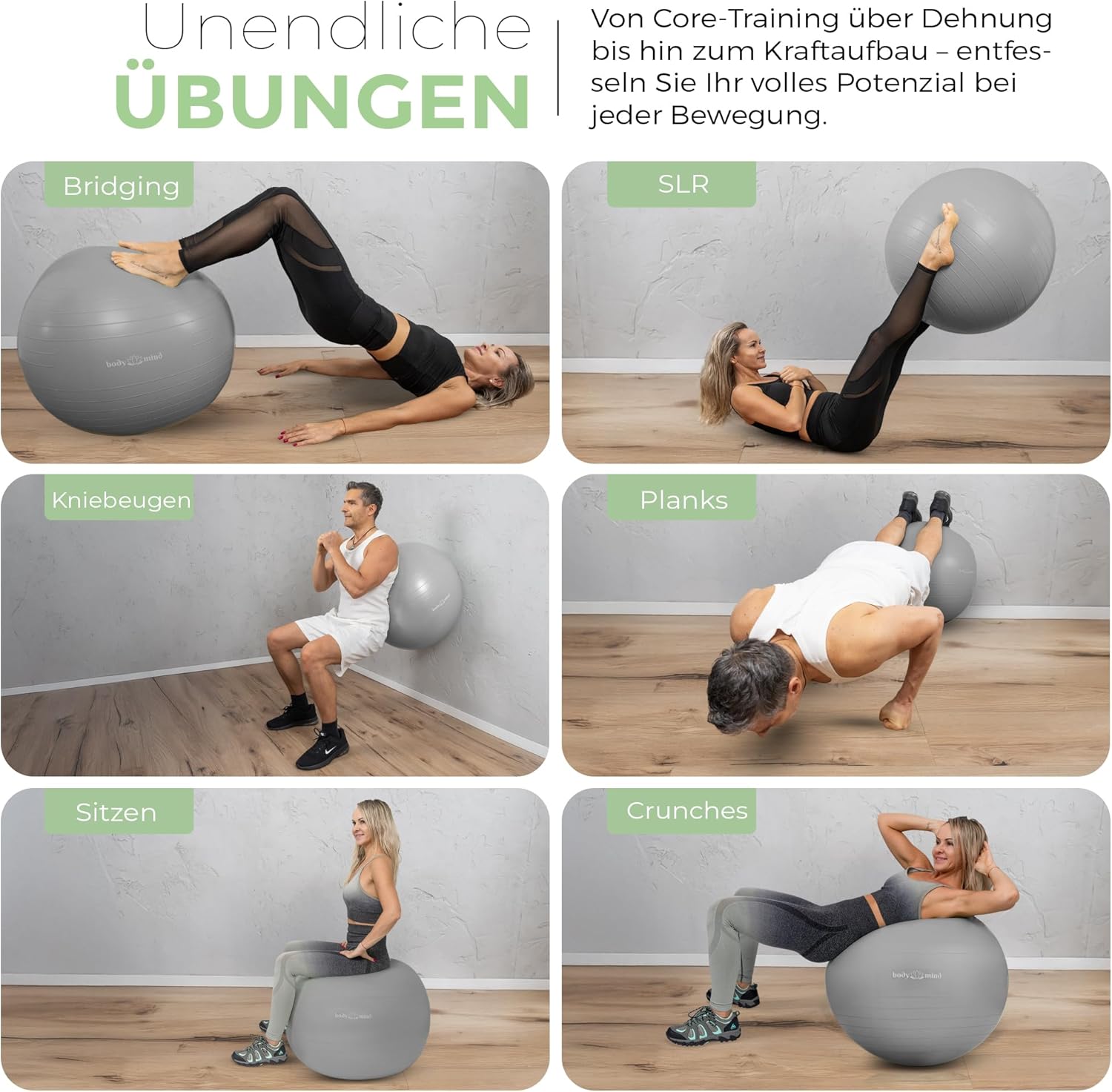 Body & Mind Gymnastikball mit Pumpe - Anti-Burst Pilates & Sitzball