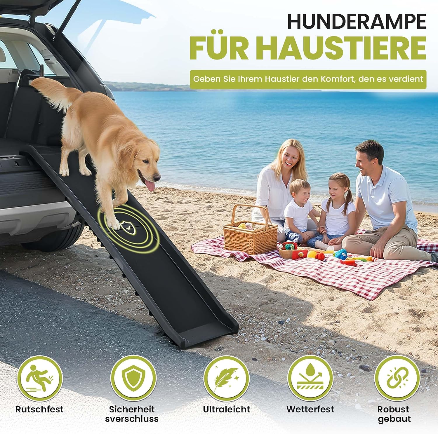Hunderampe klappbar – Faltbare Auto-Einstiegshilfe für Hunde (90kg)