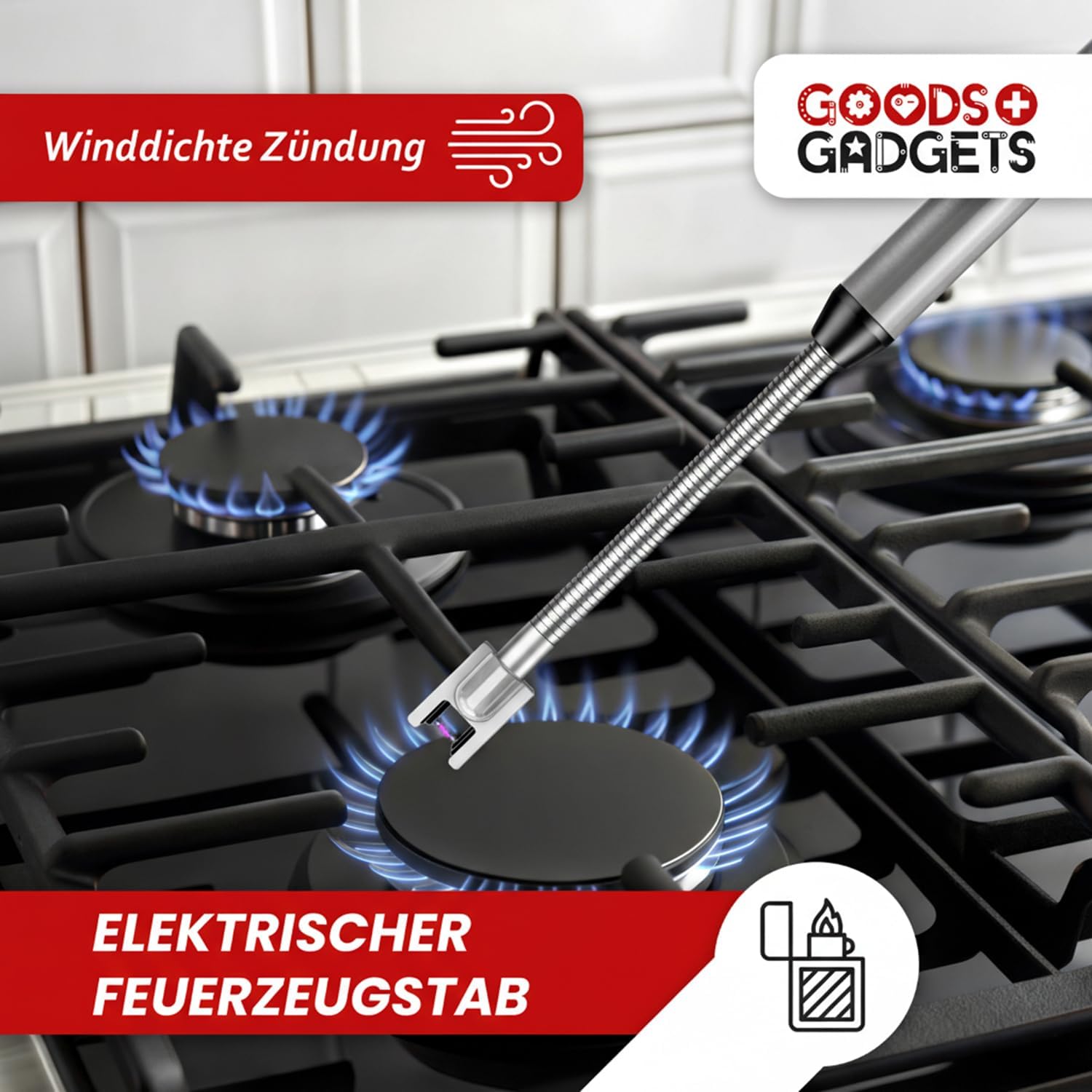 Elektrisches Stabfeuerzeug 360° USB-aufladbar Windfestes Lichtbogen