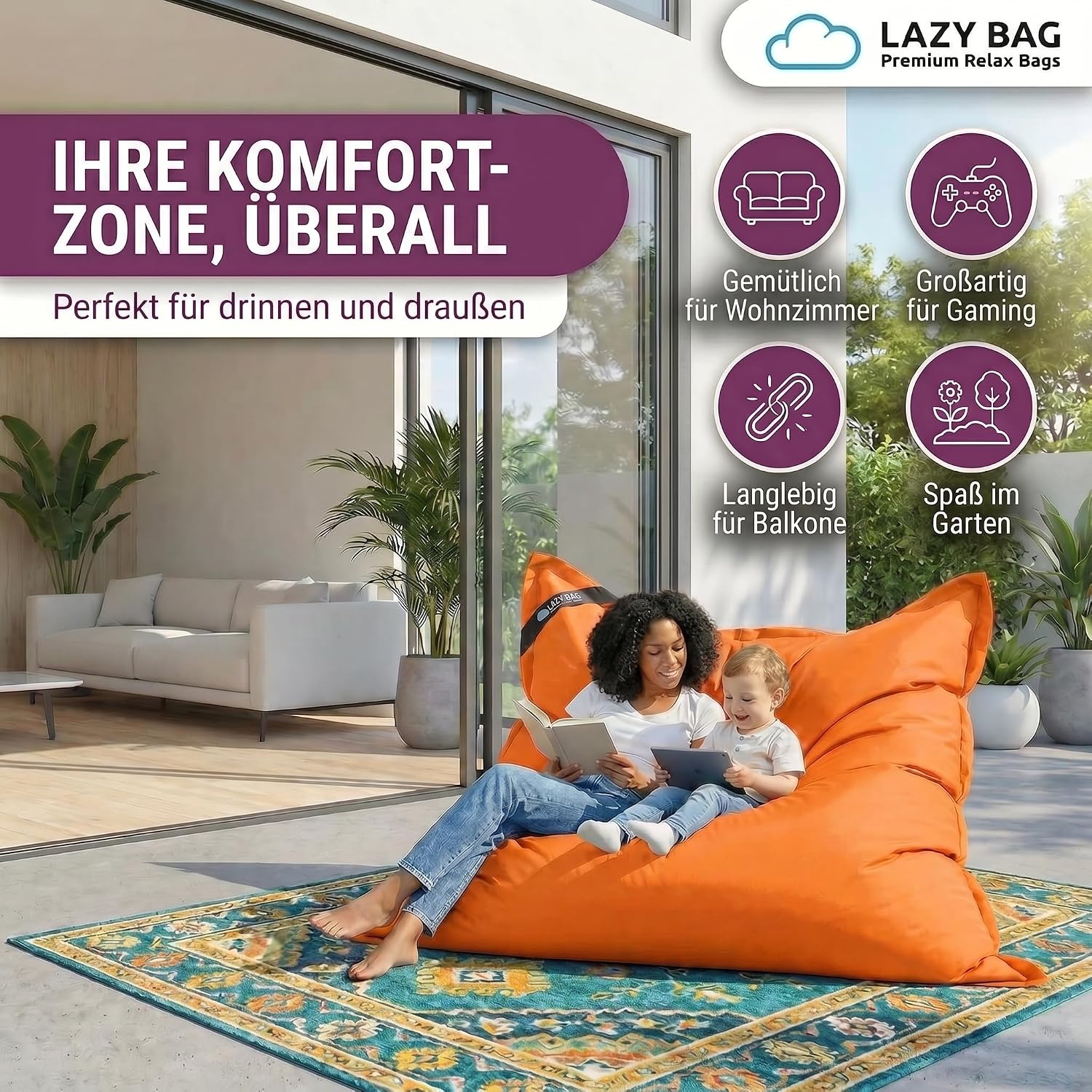 LazyBag Outdoor Sitzsack Junior – Wasserfestes Sitzkissen für Kinder