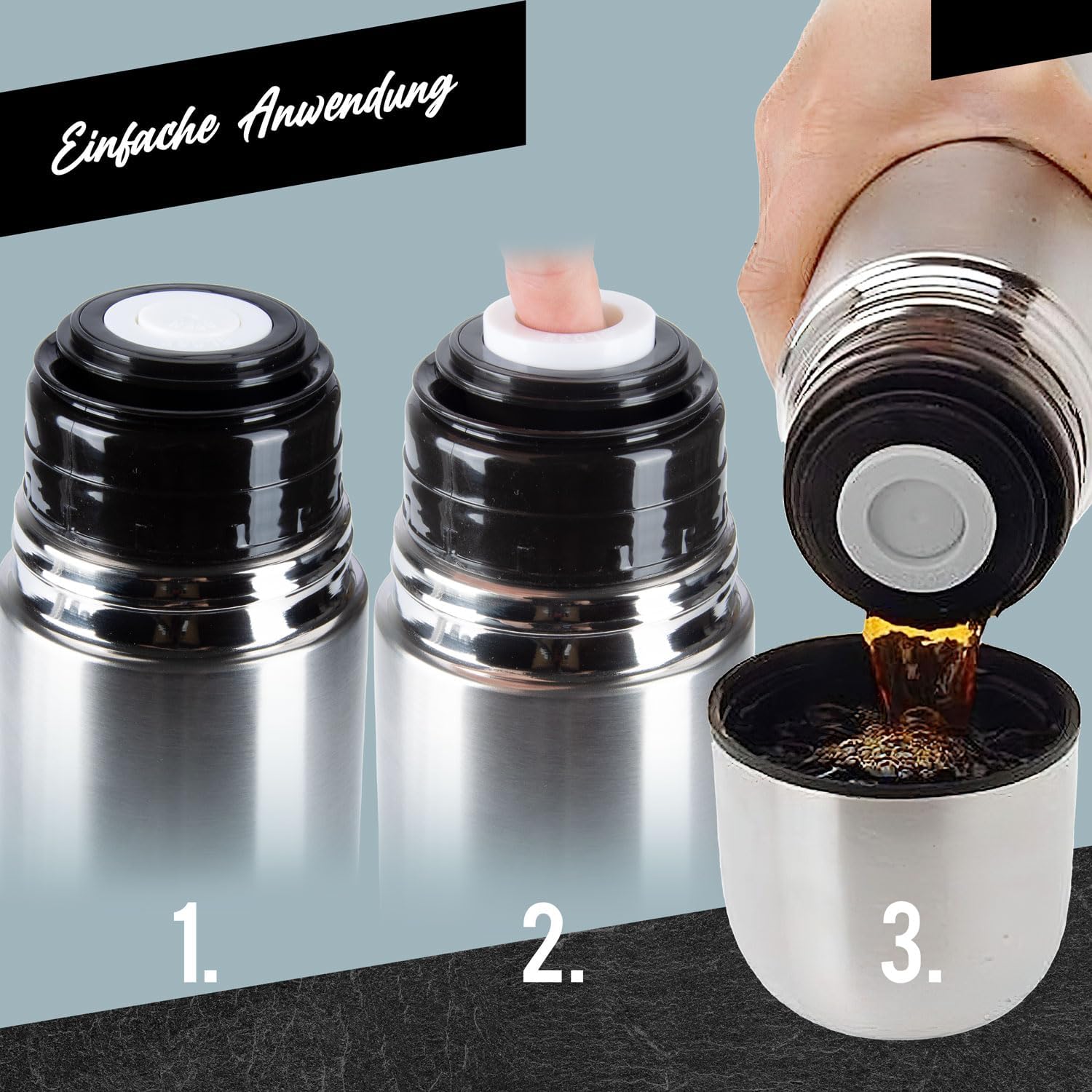Edelstahl Thermoskanne 1L - Auslaufsichere Isolierflasche 12h heiß