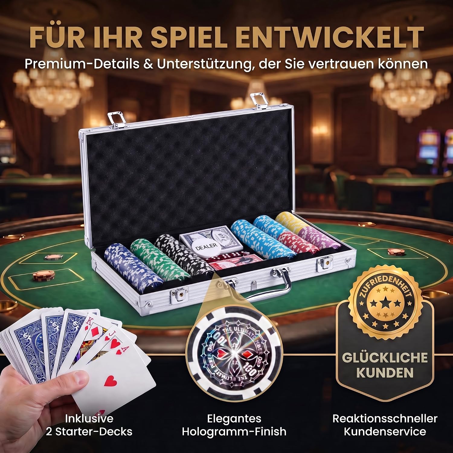 Profi Pokerset mit 500 Chips & Alu-Koffer – Casino-Feeling für Zuhause
