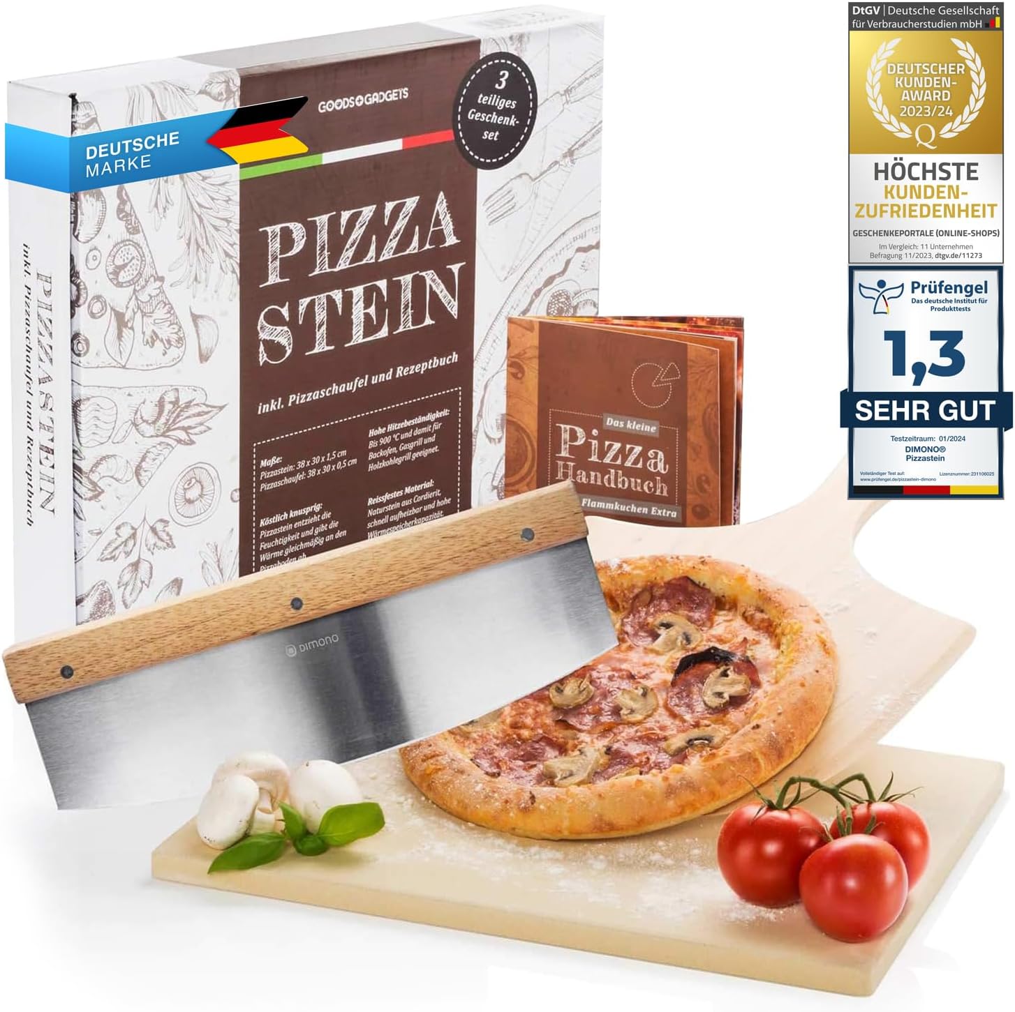 Pizzastein Set 38x30 cm aus Cordierit inkl. Pizzaschieber