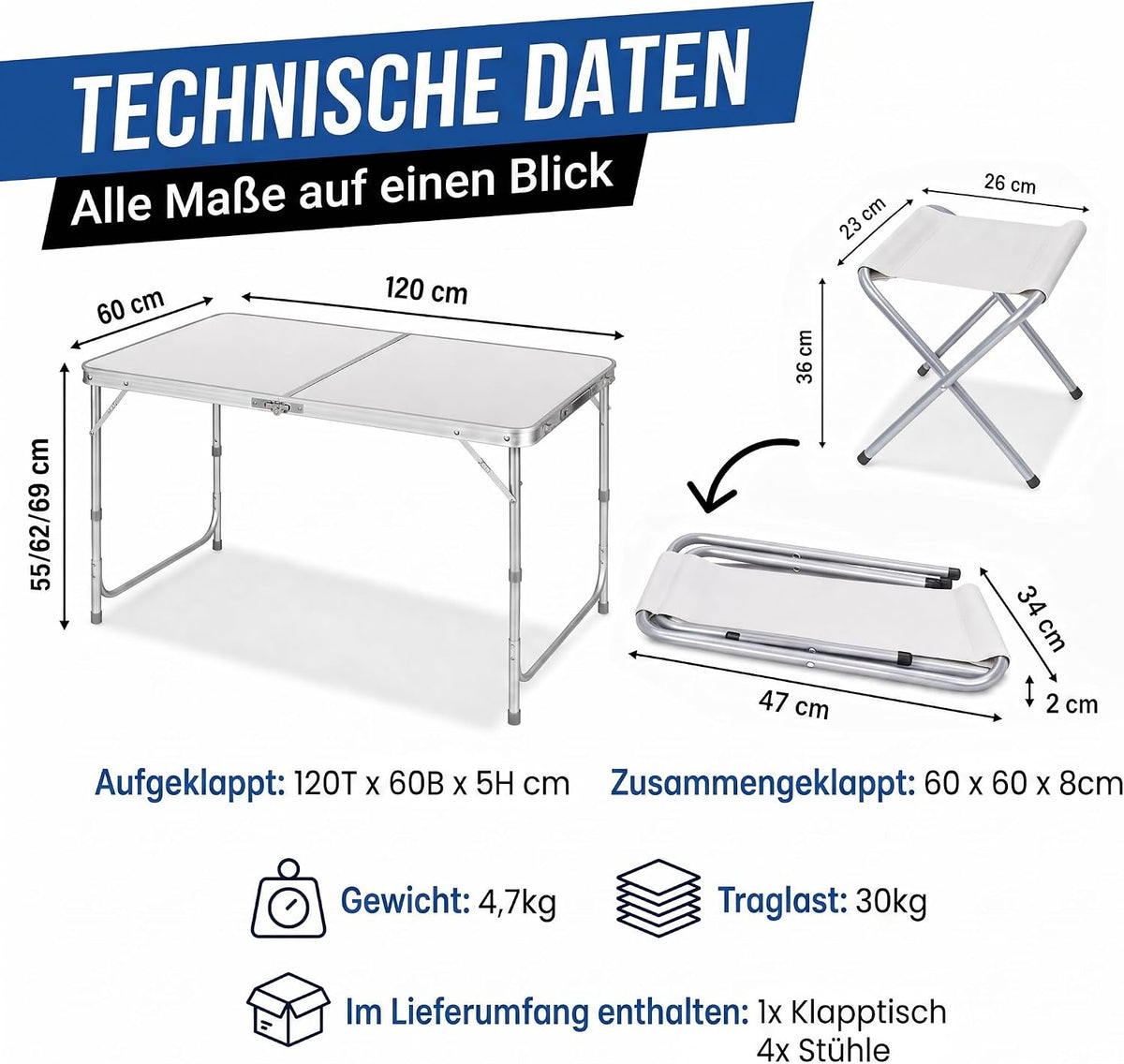 Klappbarer Campingtisch Weiß Detailbild 1 #Farbe_Weiß