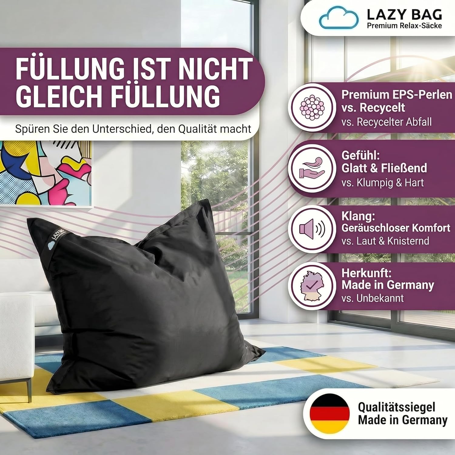 LazyBag Outdoor Sitzsack Junior – Wasserfestes Sitzkissen für Kinder