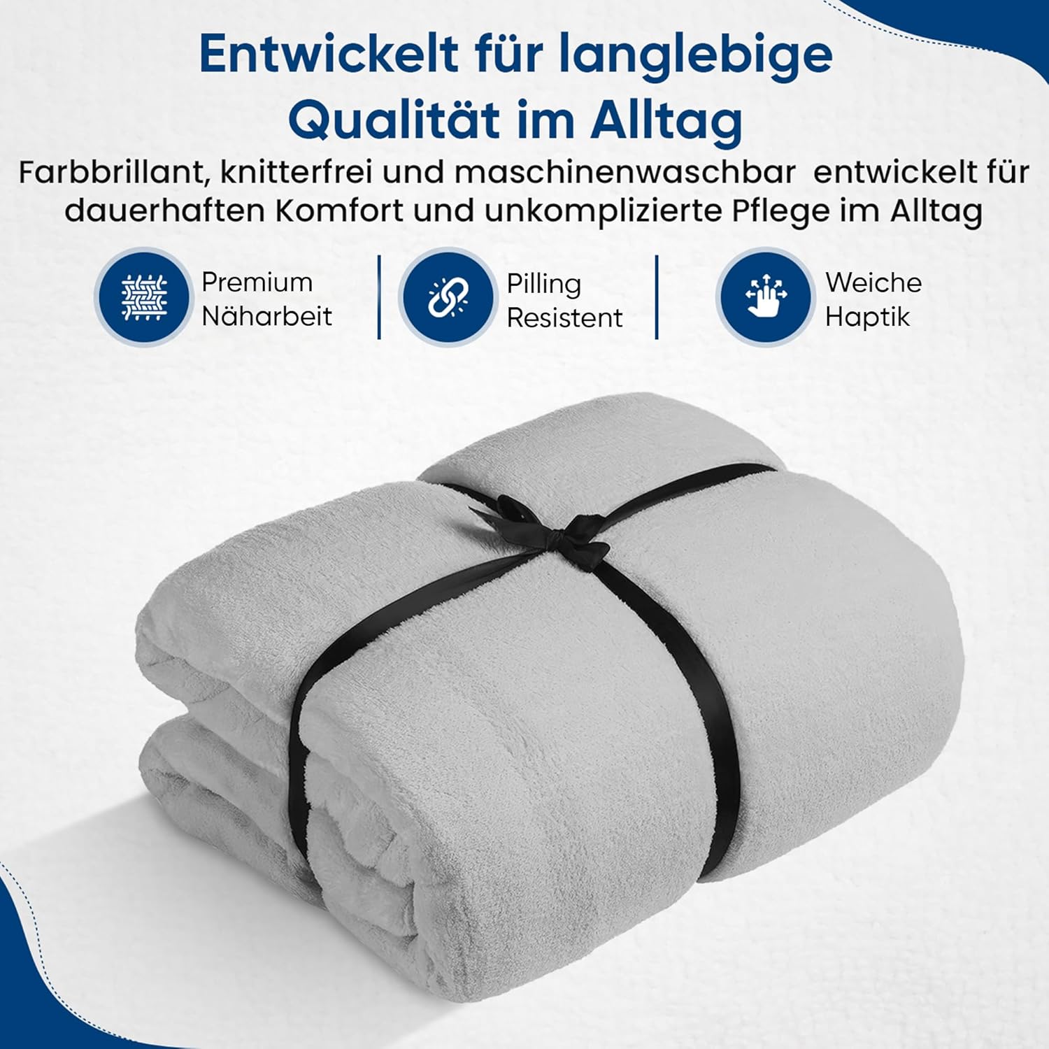 Feluna XXL Kuscheldecke 220x200 cm – Kuschelweiche Wohndecke Grau