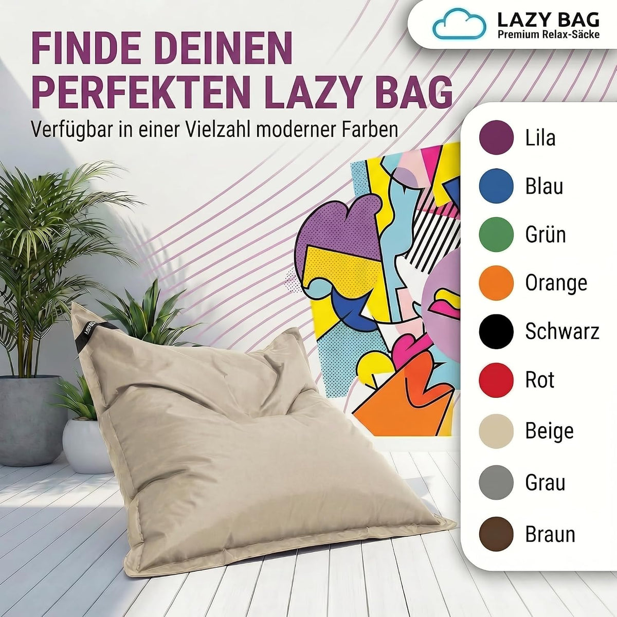 LazyBag Outdoor Sitzsack Junior – Wasserfestes Sitzkissen für Kinder #Farbe_Beige