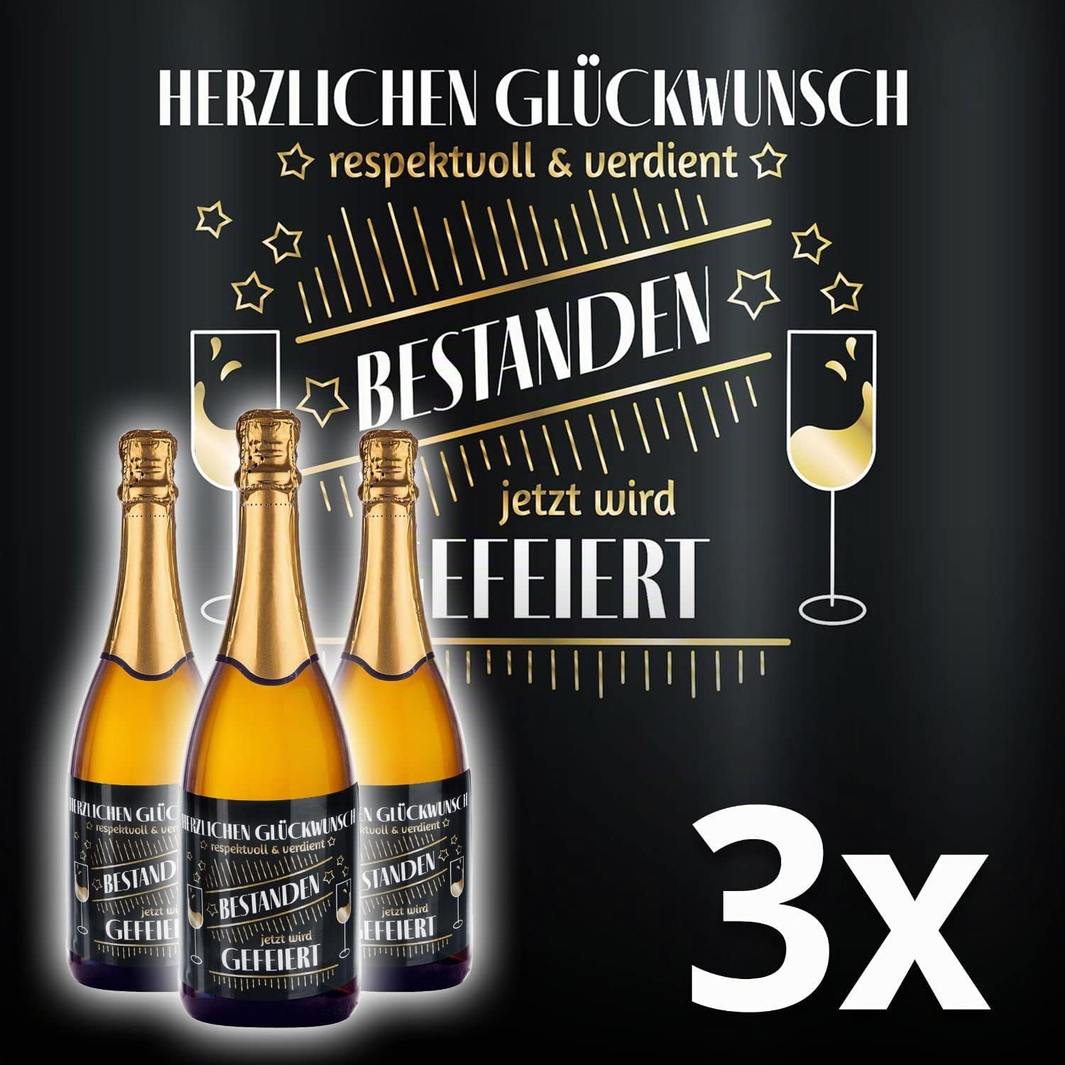 3x Flaschenetikett Verdient Bestanden – Geschenk für Prüfungen
