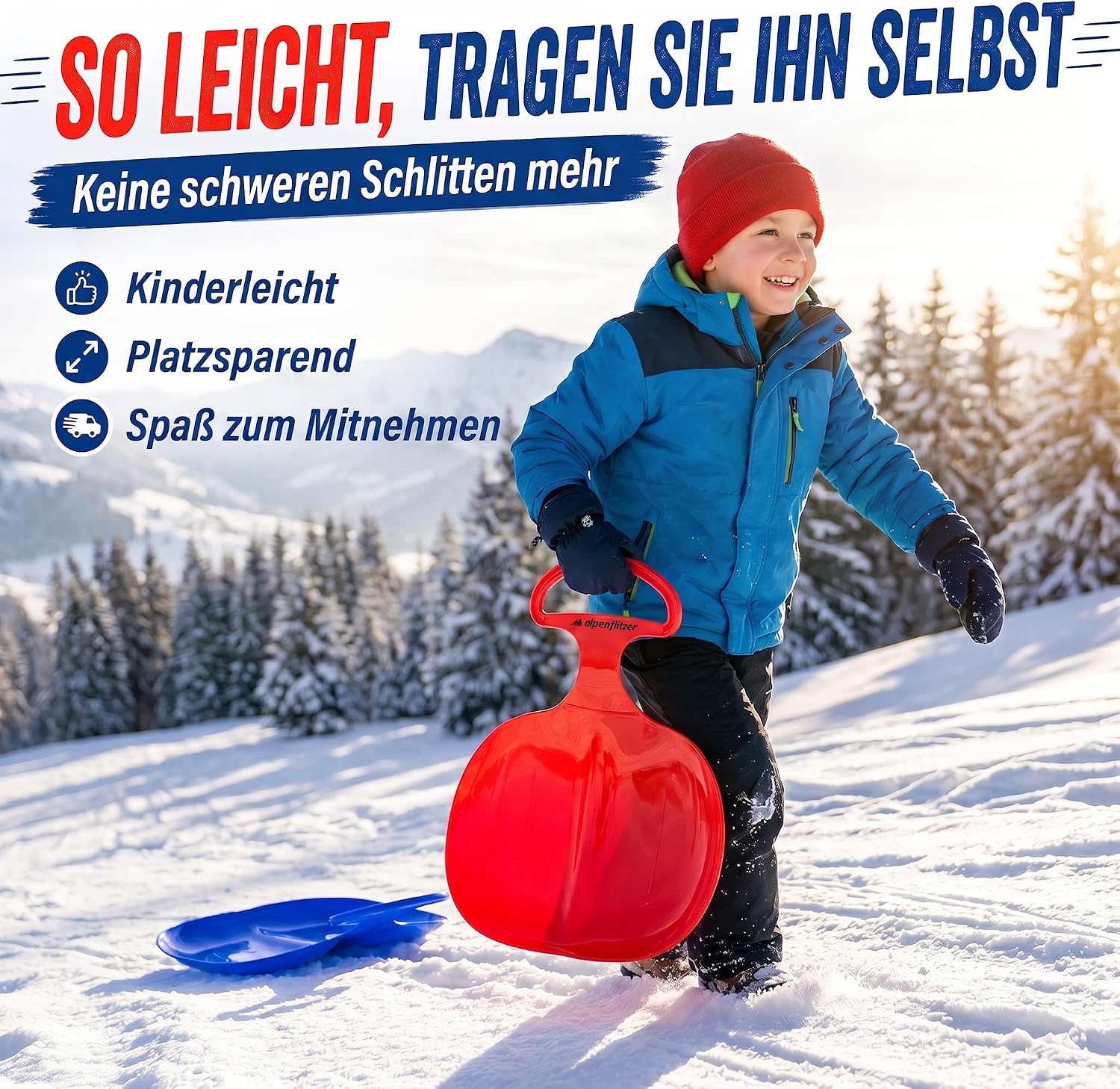 2er Set Popo-Rutscher für Kinder – Robuste Schneerutscher mit Griff