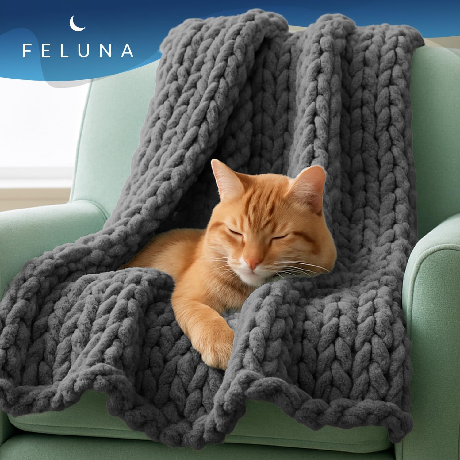 Feluna Grob gestrickte Kuscheldecke – Flauschige Wohndecke XXL