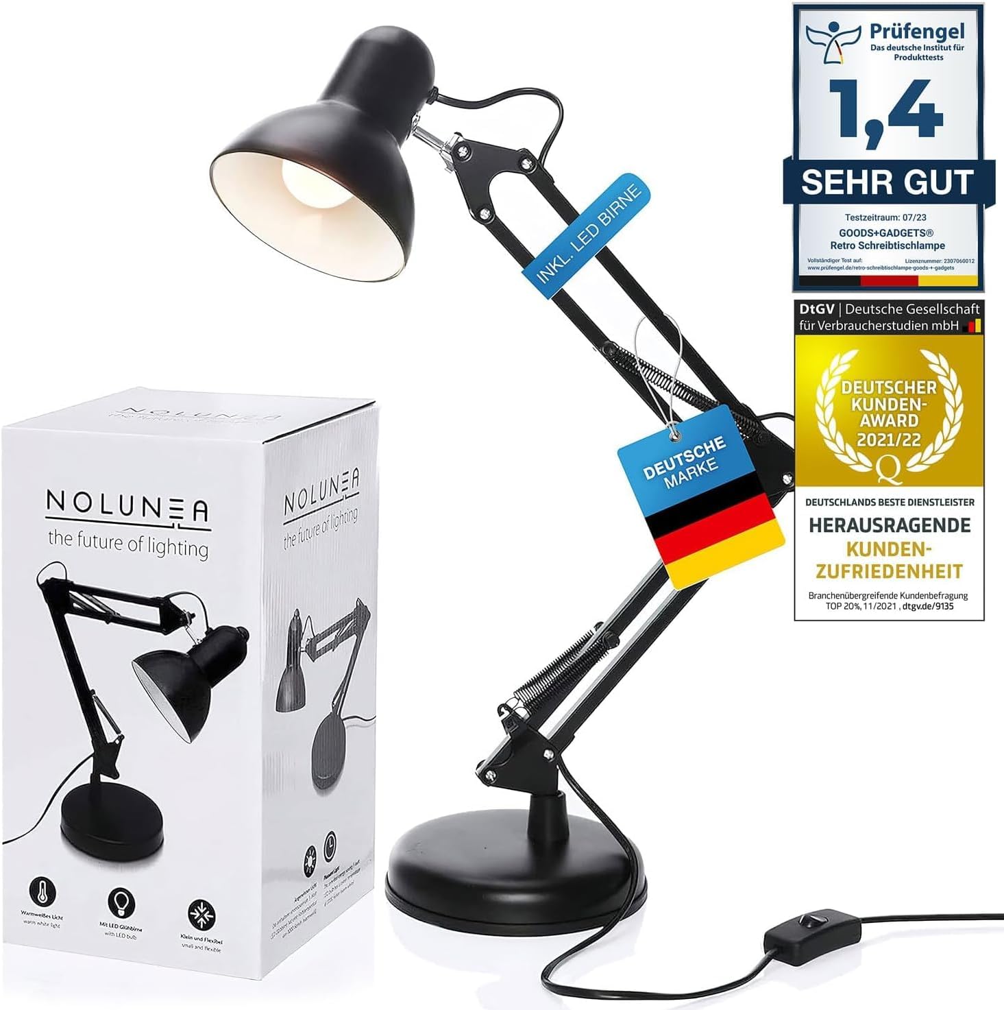 Retro Schreibtischlampe - Vintage Arbeitslampe mit Gelenk-Arm & LED