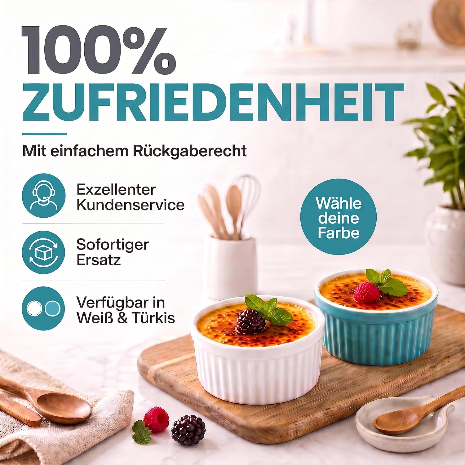 8er Set Dessertschalen & Creme-Brulée-Förmchen aus Keramik Weiß