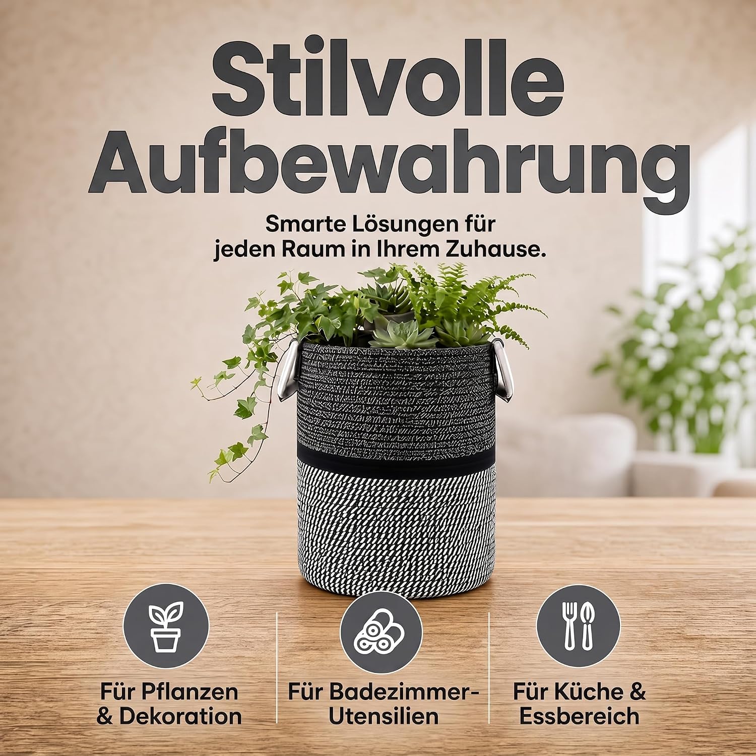 Feluna Aufbewahrungskorb XXL - Stabiler Deko-Korb aus Leinen-Mix