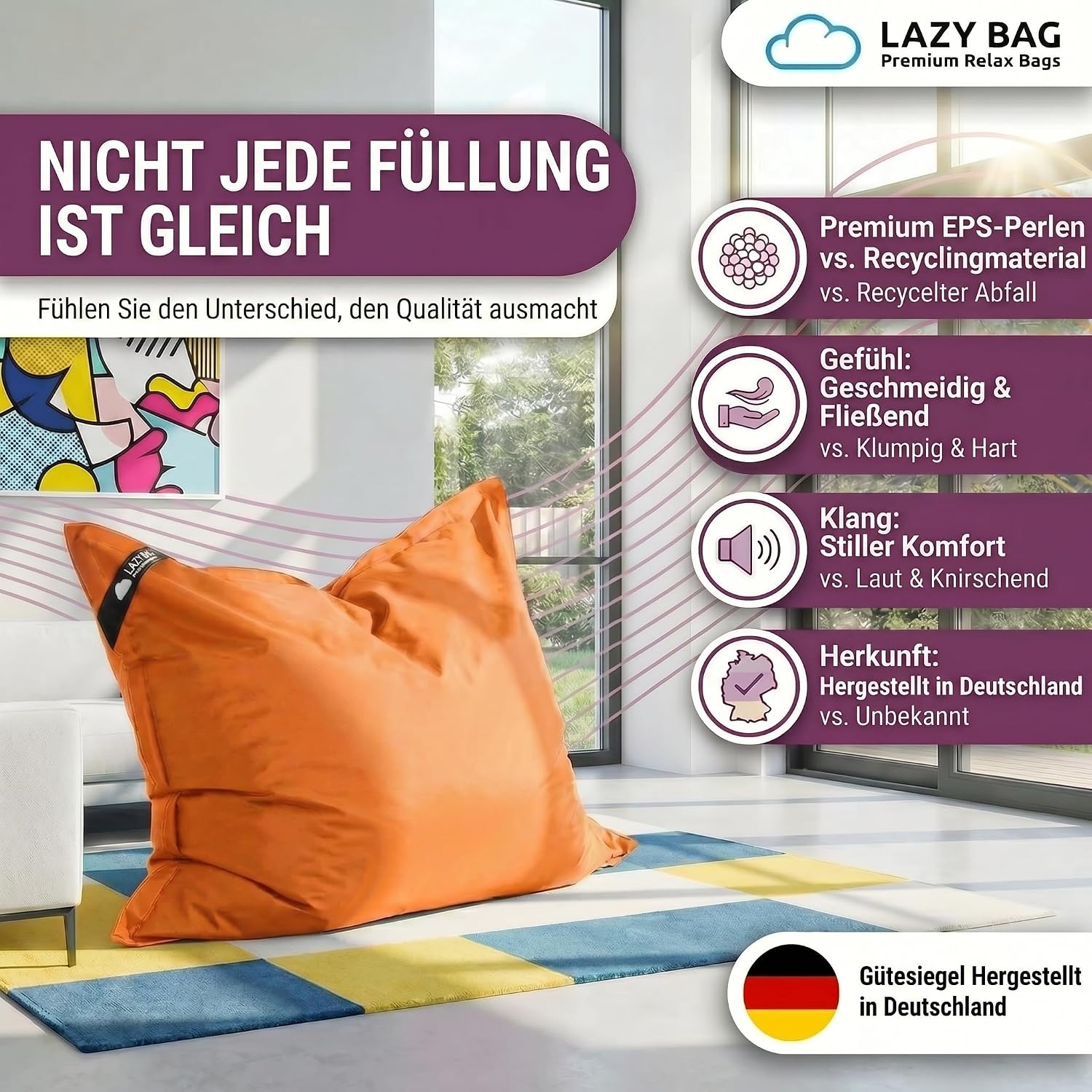 LazyBag Outdoor Sitzsack Junior – Wasserfestes Sitzkissen für Kinder