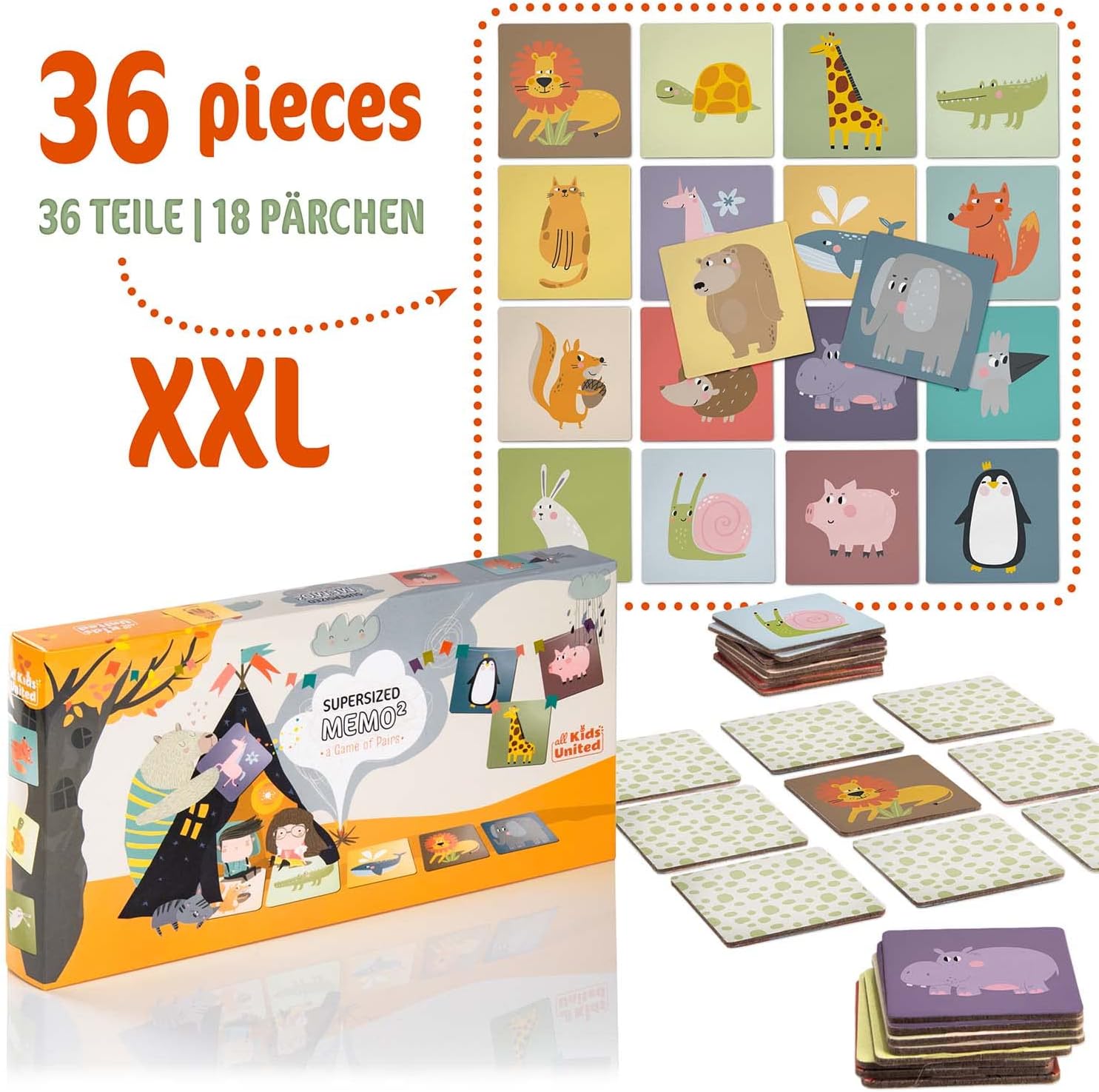 Memo² Holz-Memory für Kinder - Hochwertiges Tier-Gedächtnisspiel