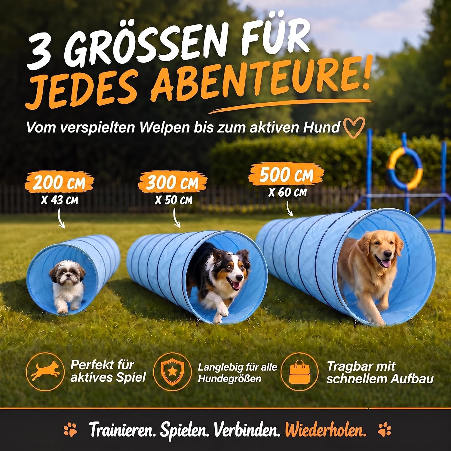 Hunde Agility Tunnel Set 500 cm - Spieltunnel mit Hürden