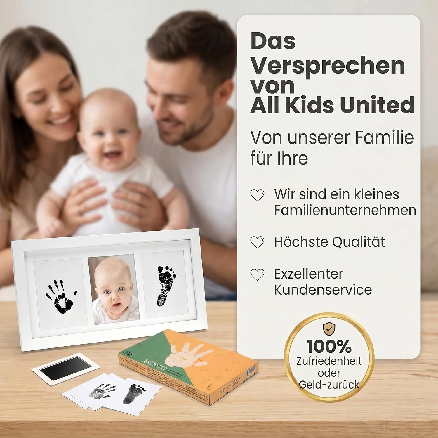 Baby Abdruckset mit Bilderrahmen - Holz-Rahmen für Hand & Fuß
