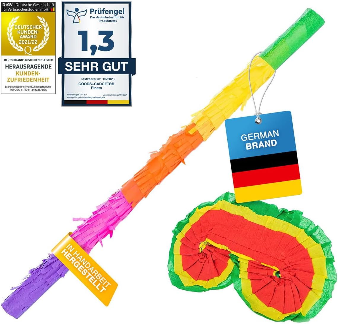 Piñata Set für Kindergeburtstag mit Stab & Augenmaske – Bunter Spaß