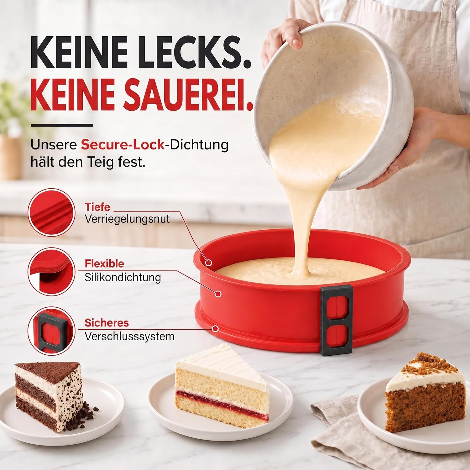 Silikon-Springform 23cm mit Glasboden – Auslaufsicher & Antihaft