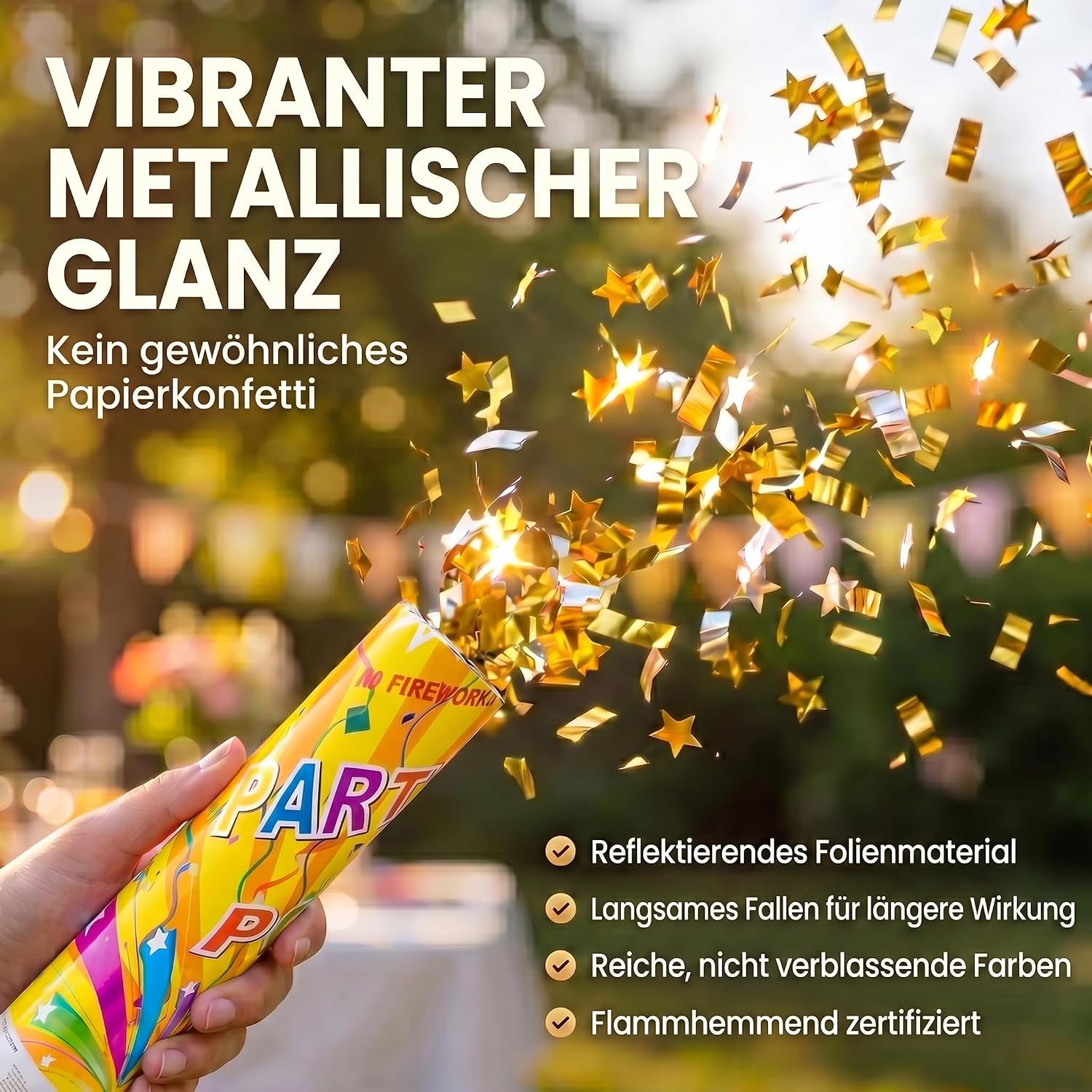 Konfettikanone XXL 60cm Gold Metallic - Party-Shooter für Events