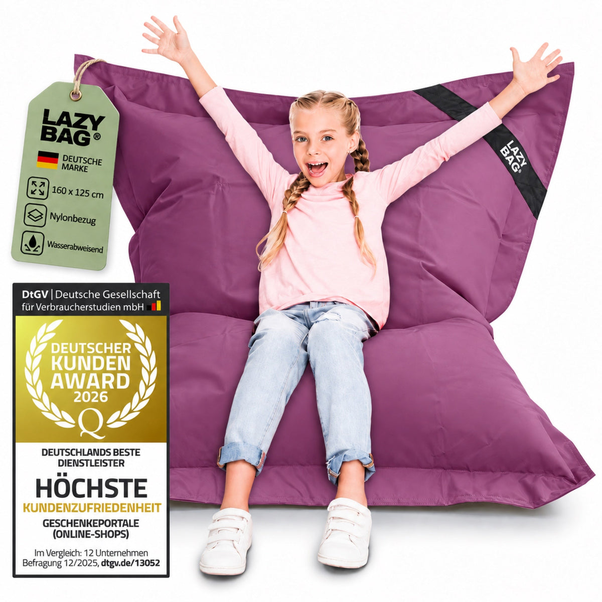 LazyBag Outdoor Sitzsack Junior – Wasserfestes Sitzkissen für Kinder #Farbe_Violett