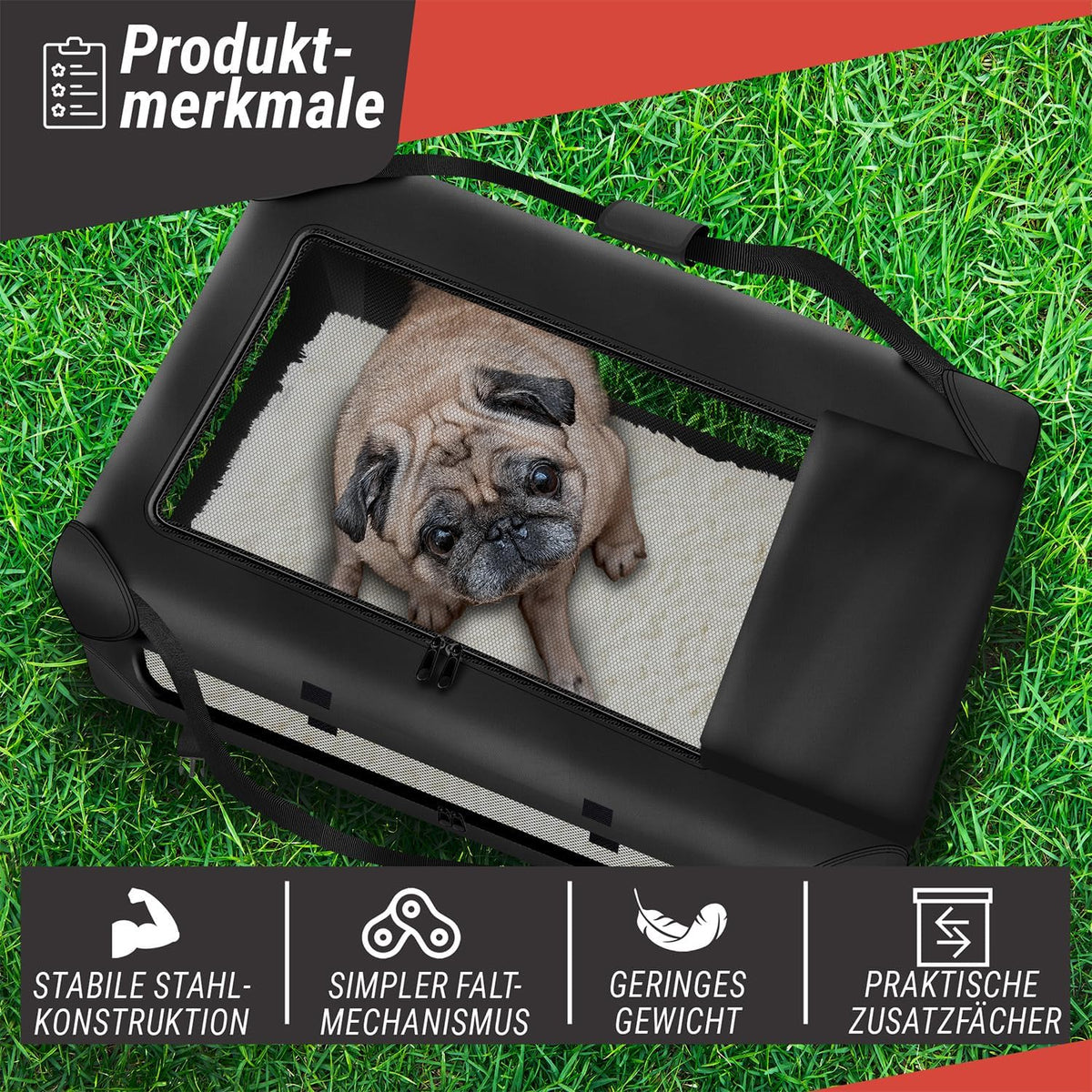 Faltbare Hundetransportbox - Stabile Reise-Hundebox für das Auto