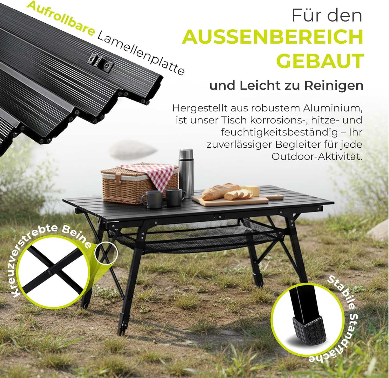 Faltbarer Klapptisch mit rollbarer Tischplatte