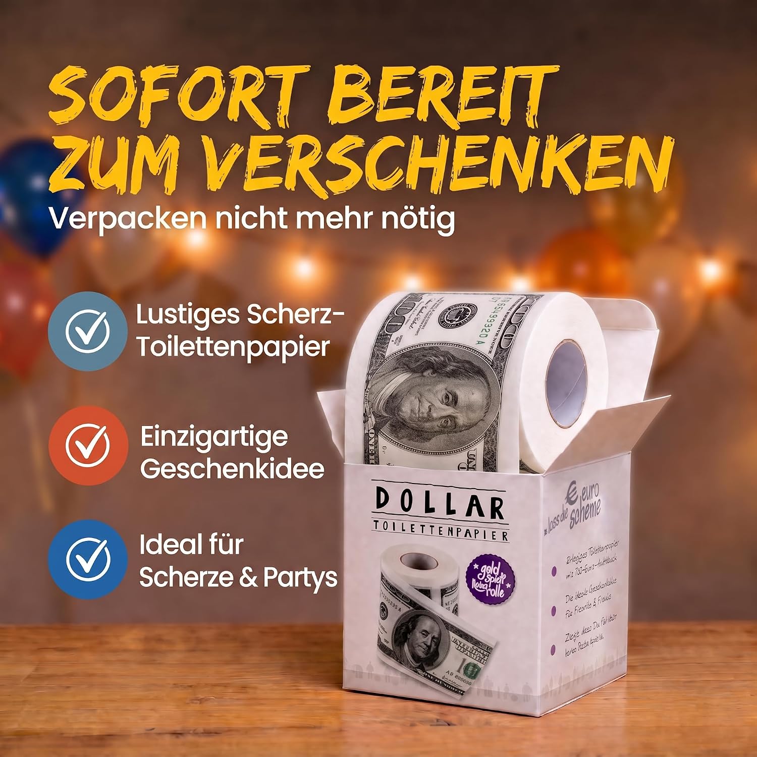 $100-Schein Klopapier – Lustiges Scherzartikel-Geschenk für Wichteln
