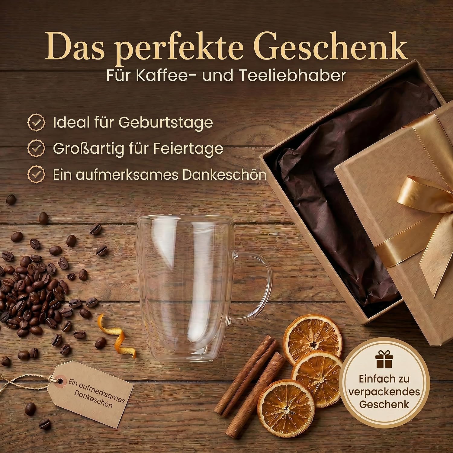 Doppelwandige Thermo-Tasse aus Glas 300ml - Hitzebeständig