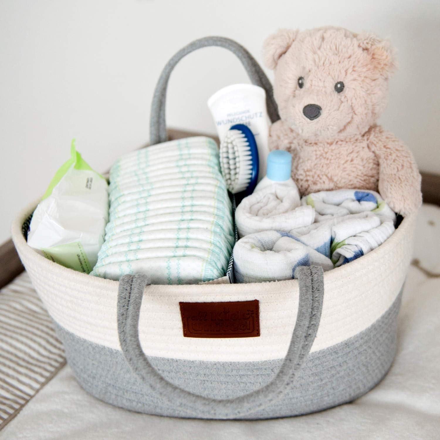 Wickeltasche Baby Organizer - Stabiler Windelkorb aus Leinen