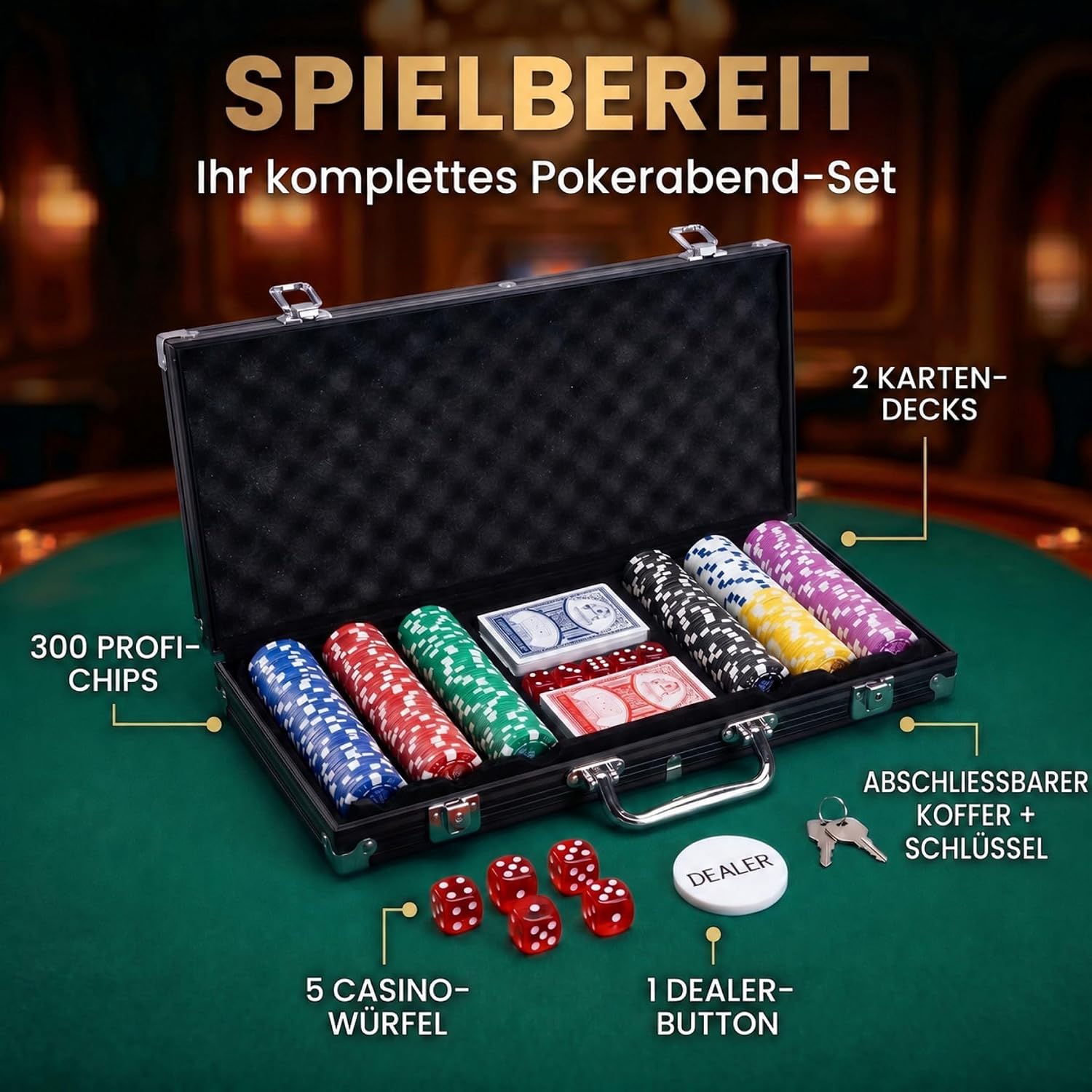 Profi Pokerset mit 500 Chips & Alu-Koffer – Casino-Feeling für Zuhause