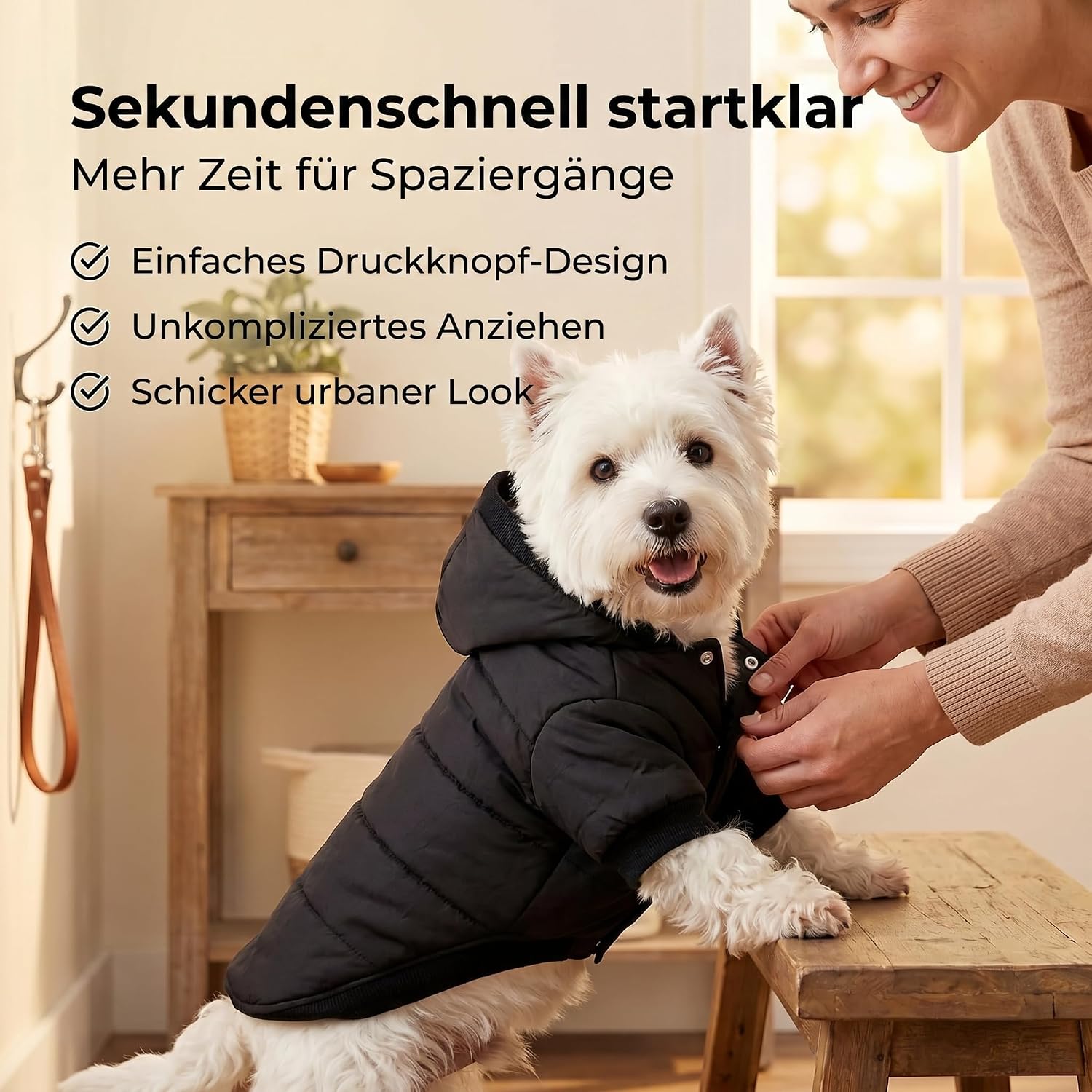 Warmer Hundemantel mit Kapuze – Hundejacke für kleine Hunde
