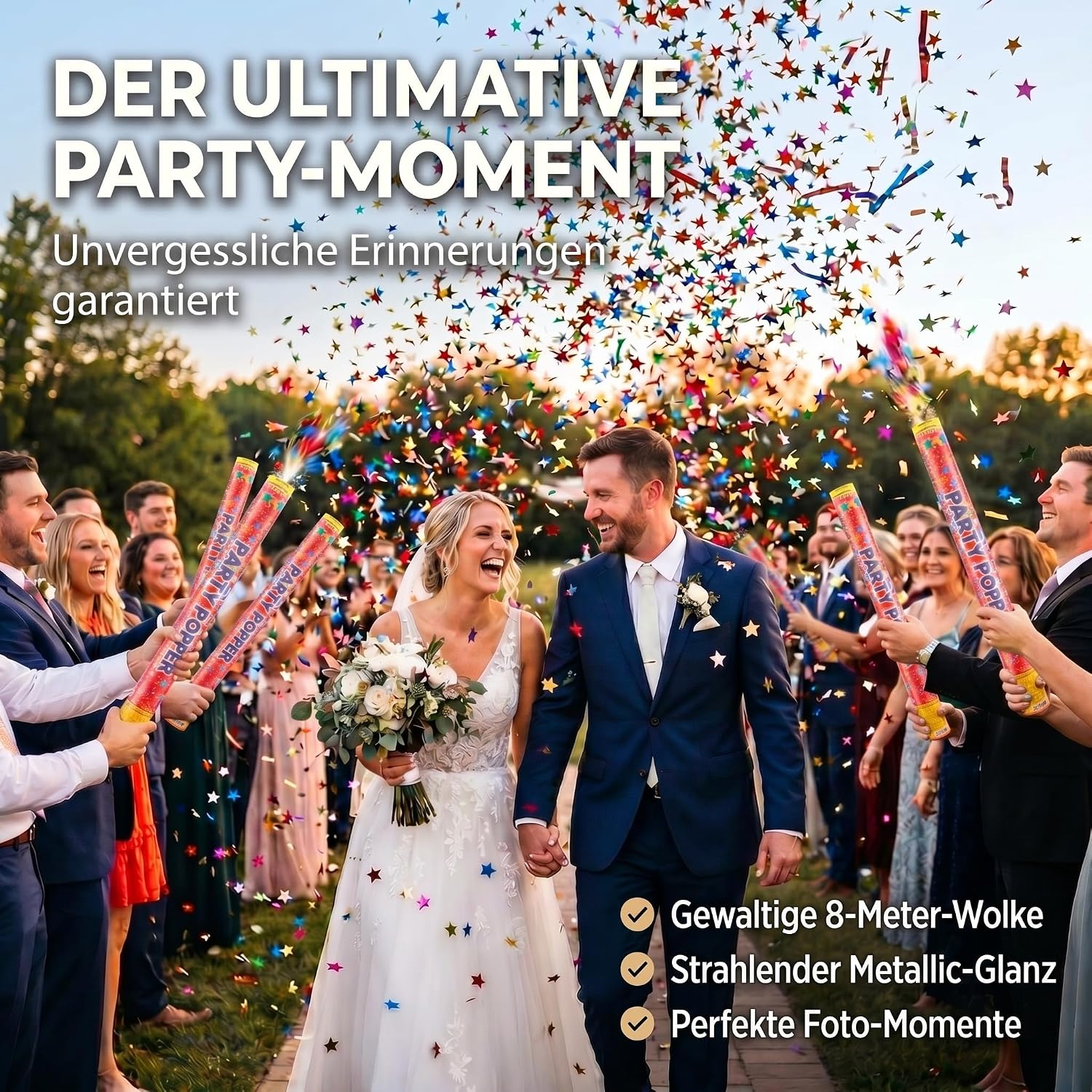 10x Konfettikanone XXL 100 cm – Bunte Sterne Party Popper