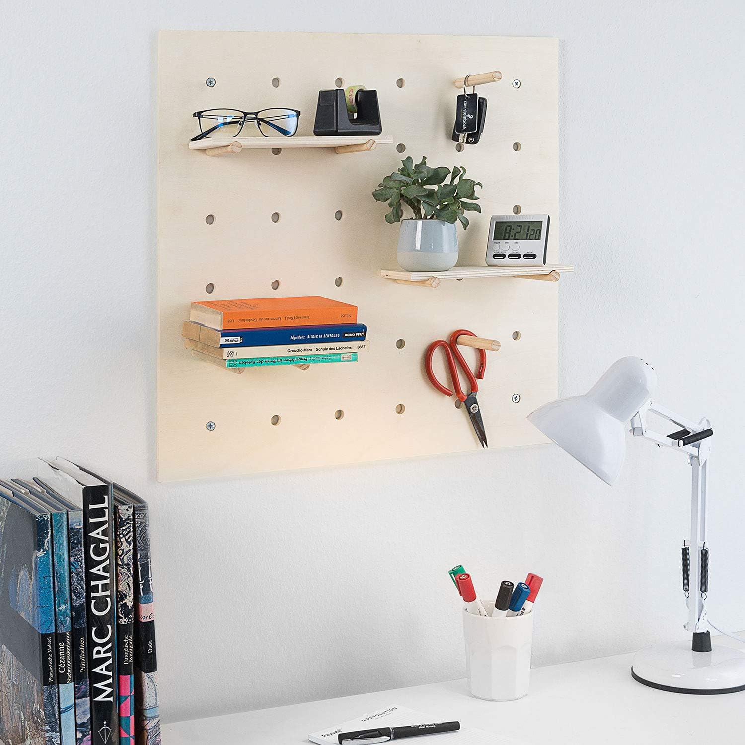 Holz Wandregal Pegboard – Flexibles Stecktafel System 58x58cm
