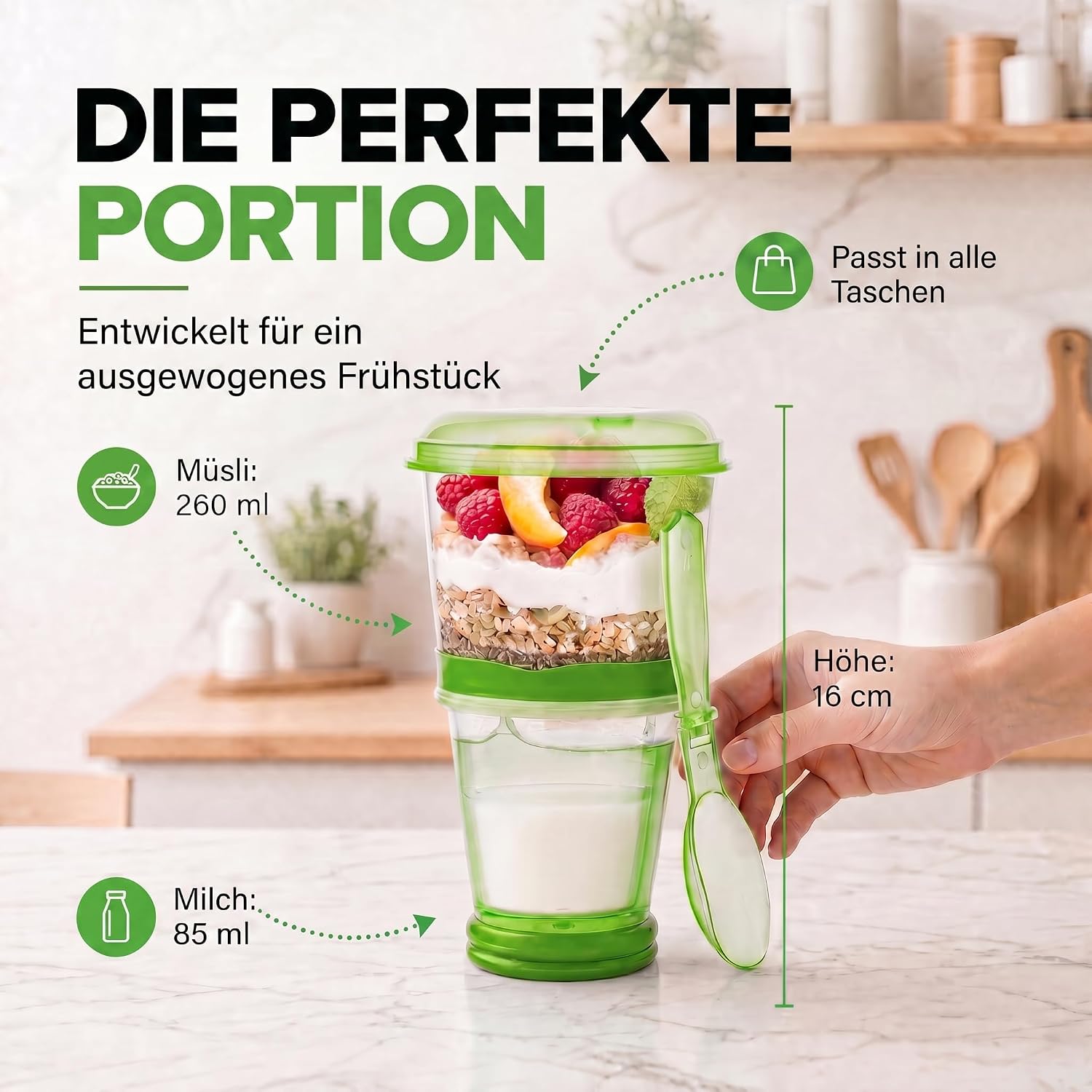 Müsli-to-Go Becher mit Löffel - Dein auslaufsicherer Snack-Begleiter