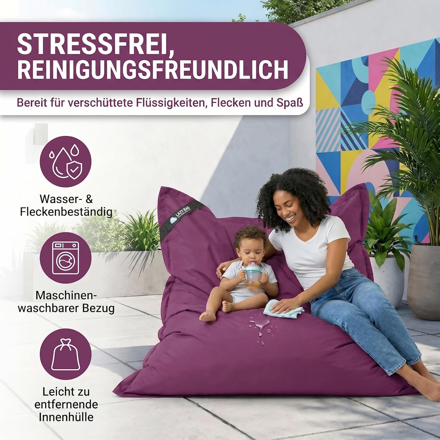 LazyBag Outdoor Sitzsack Junior – Wasserfestes Sitzkissen für Kinder
