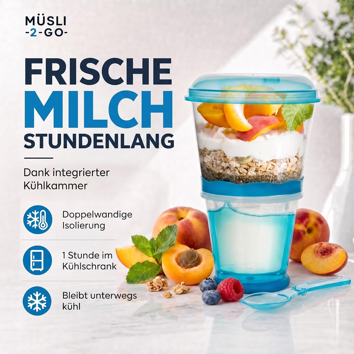 Müsli-to-Go Becher mit Löffel - Dein auslaufsicherer Snack-Begleiter