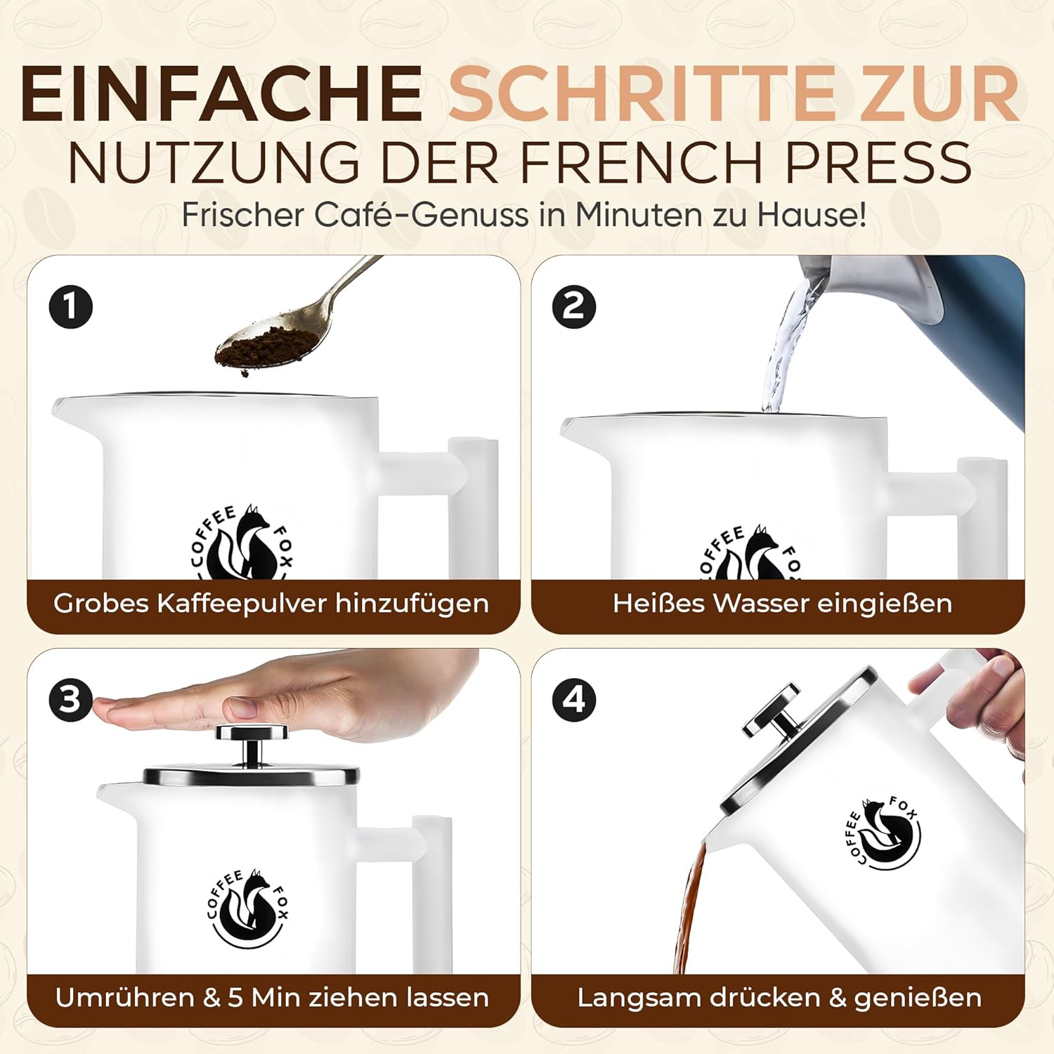 Coffee Fox French Press 1000ml – Doppelwandige Edelstahl Kaffeekanne