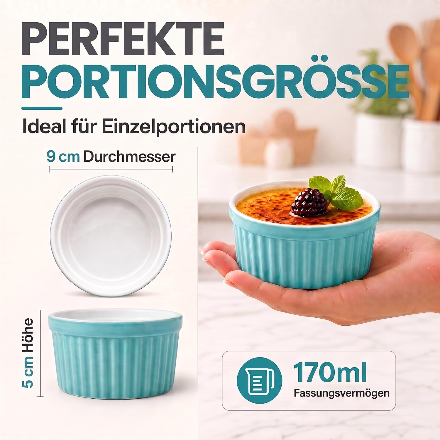 8er Set Dessertschalen & Creme-Brulée-Förmchen aus Keramik Weiß