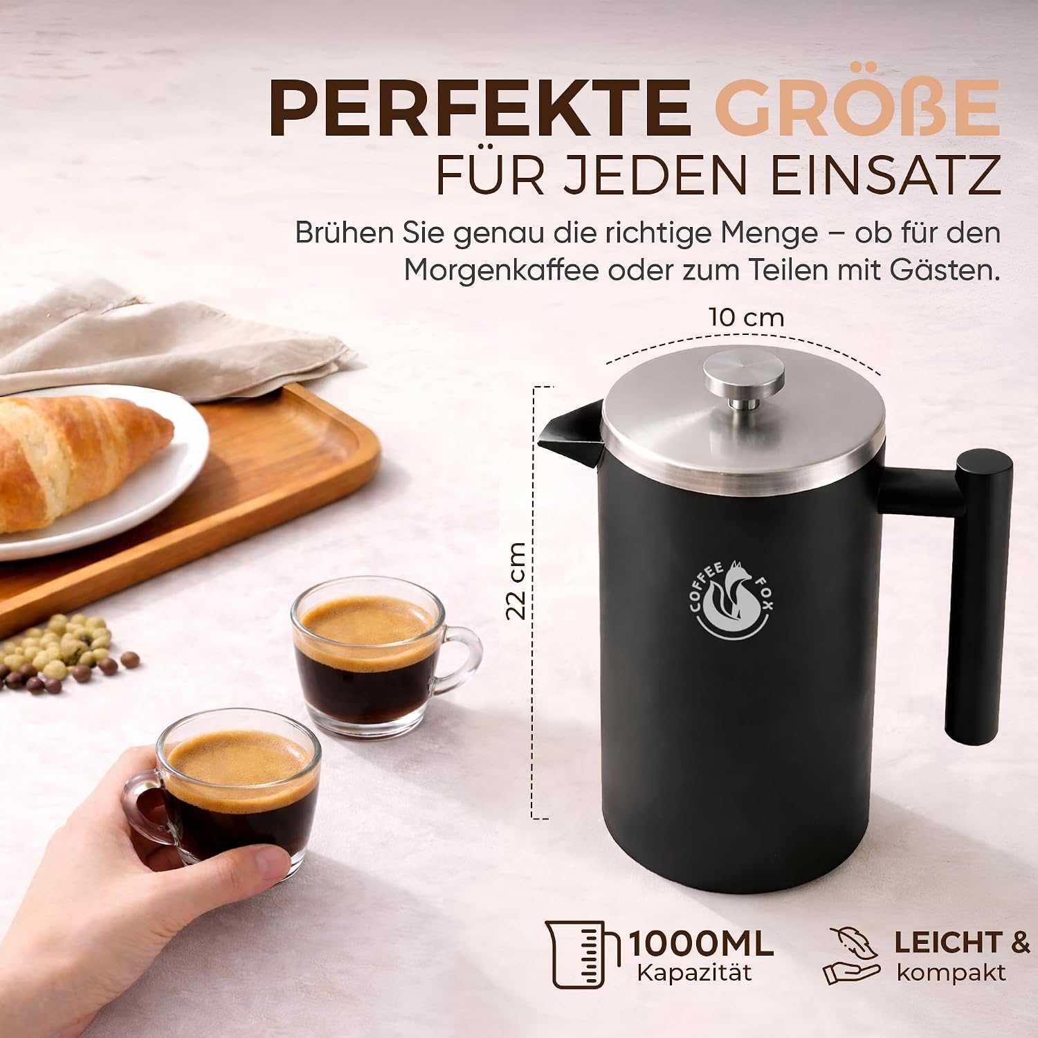 Edelstahl French Press 350ml - Bruchfeste Kaffeebereiter Kanne
