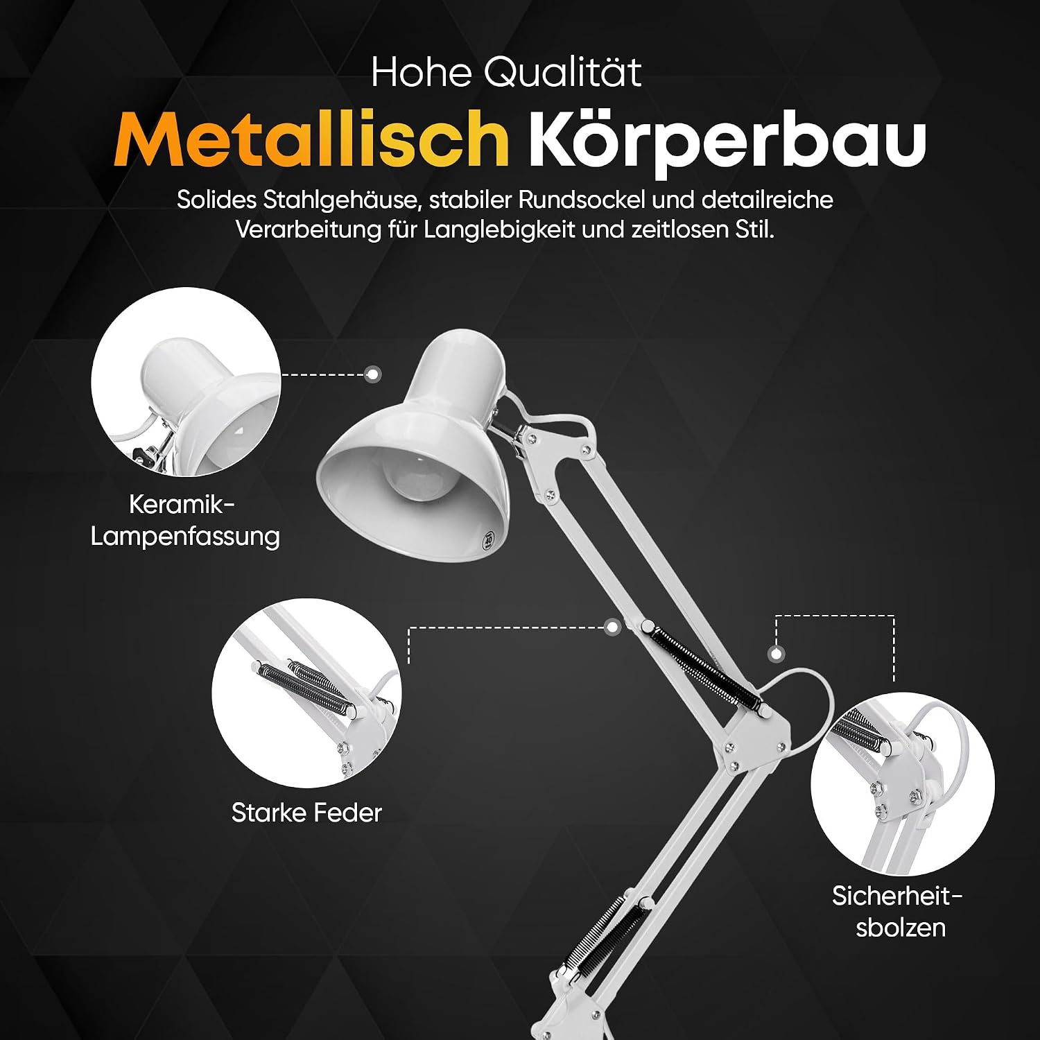 Retro Schreibtischlampe - Vintage Arbeitslampe mit Gelenk-Arm & LED