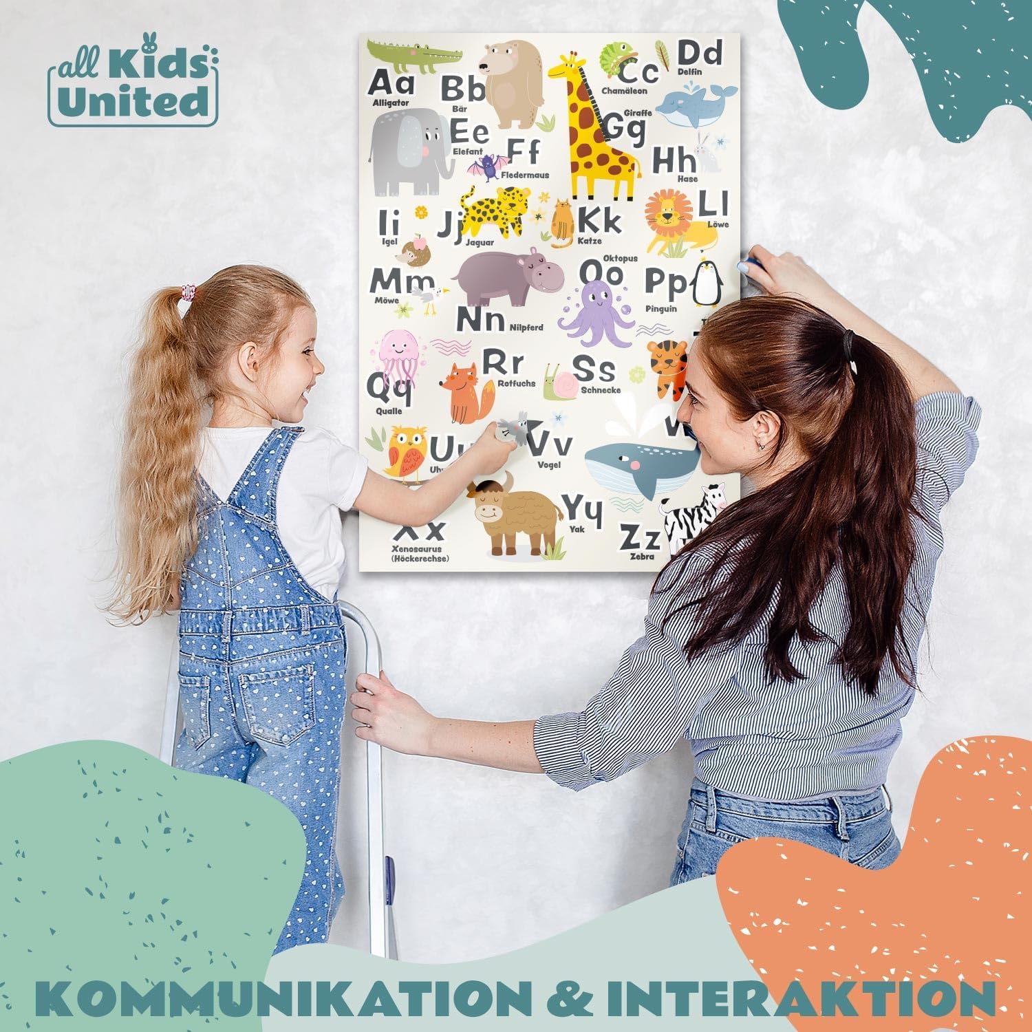 ABC-Kinderposter - Liebevolles Lernposter mit Tieren - 42x60 cm