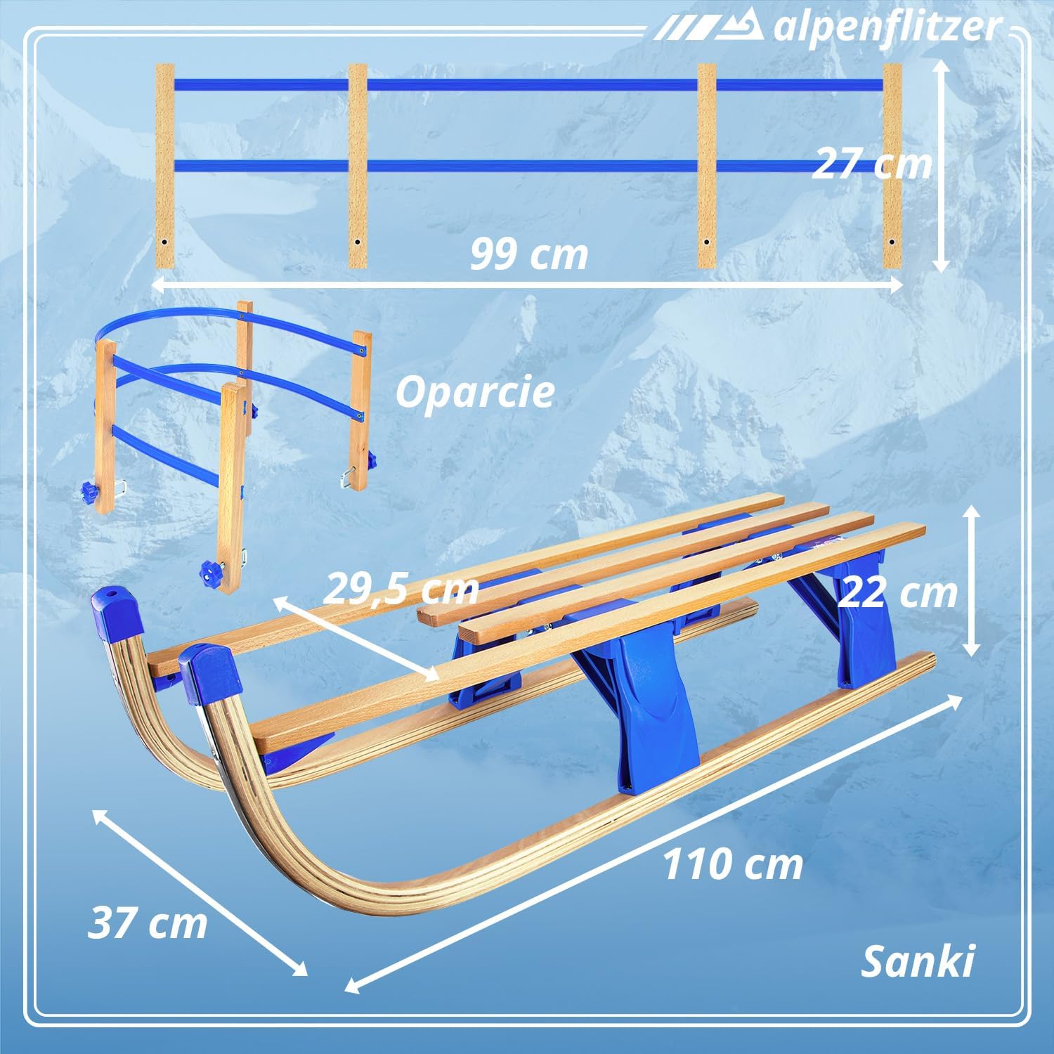 Klappbarer Holzschlitten 110 cm - Robuster Davoser Rodel